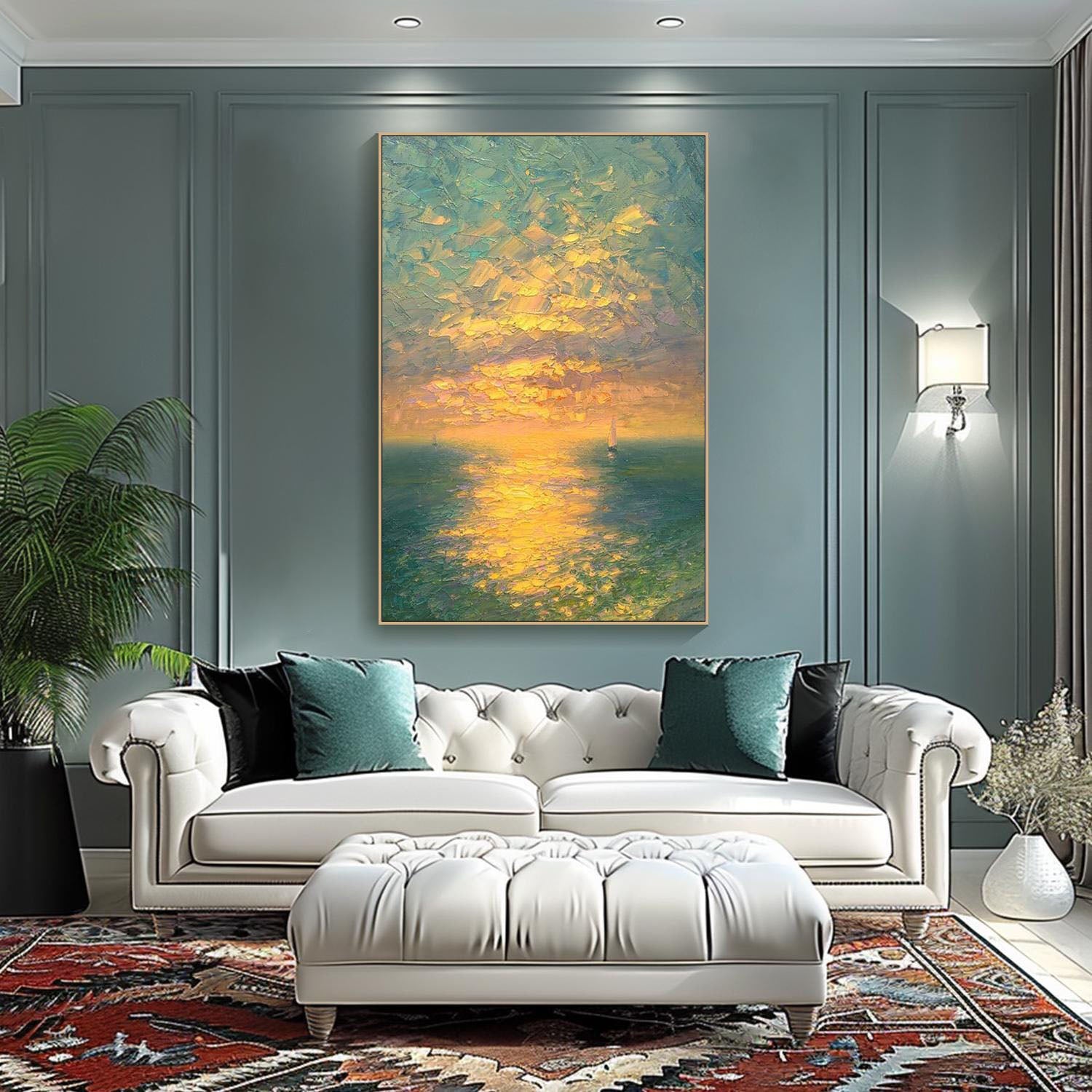 Golden Hour Seascape With Sunset Atmosphere Impressionist Art #MM282