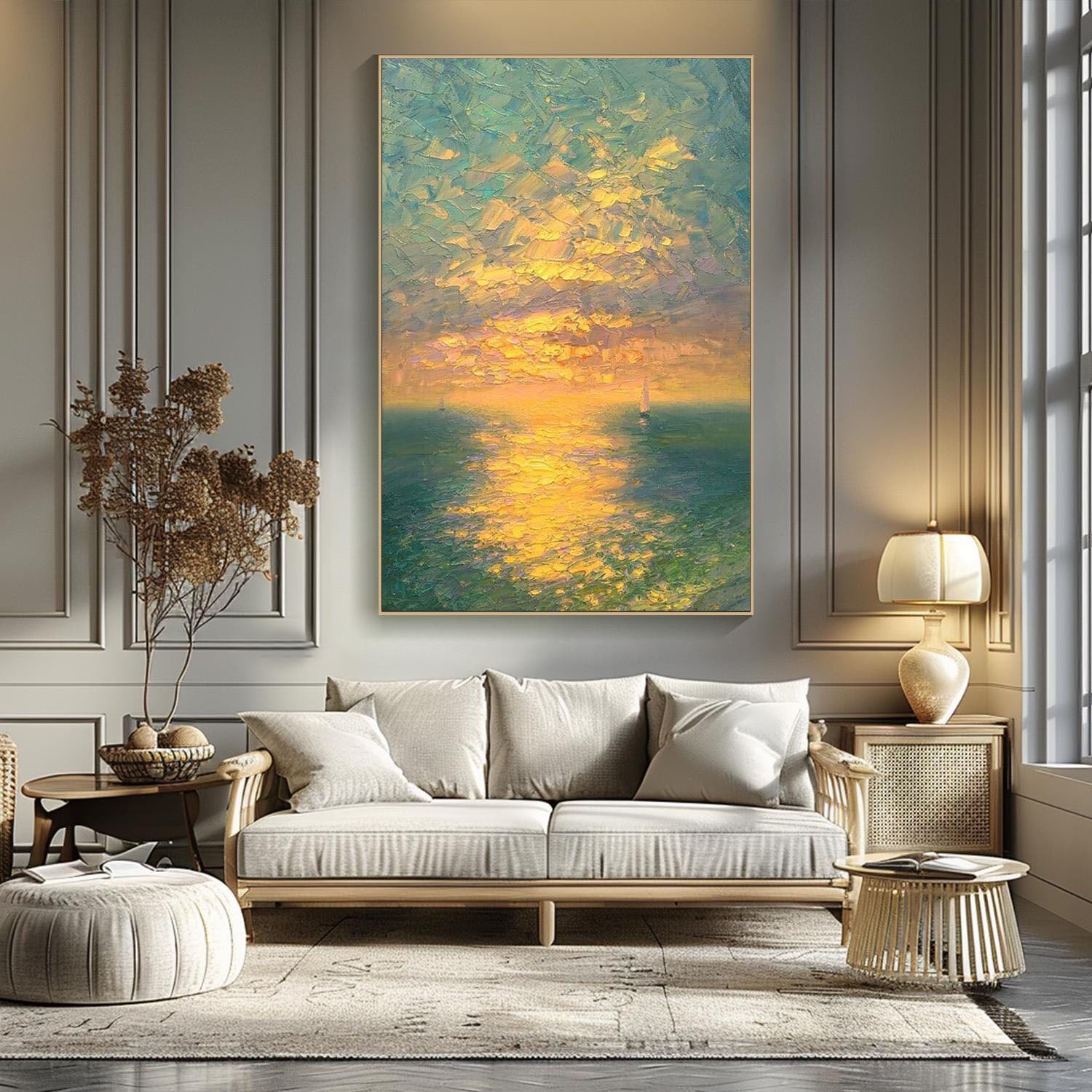 Golden Hour Seascape With Sunset Atmosphere Impressionist Art #MM282