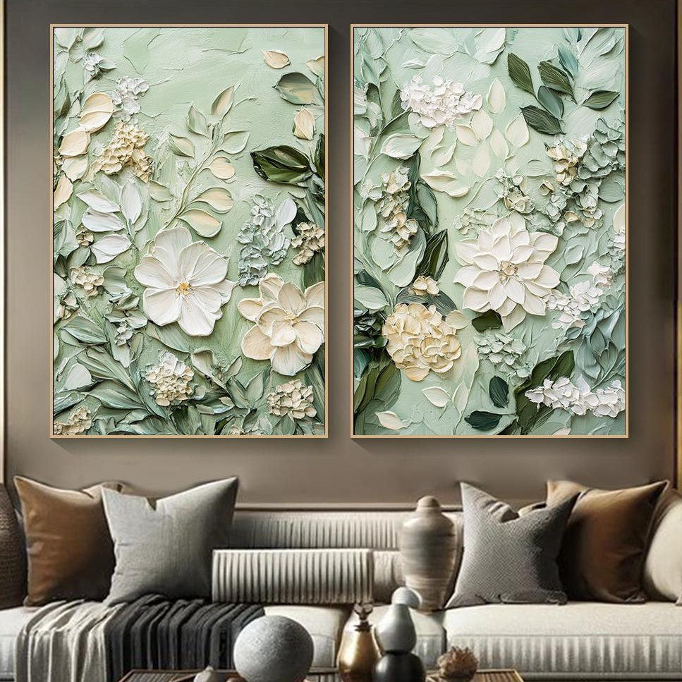 3D Textured Detailed Floral Diptych,Elegant Flower Canvas #FB036