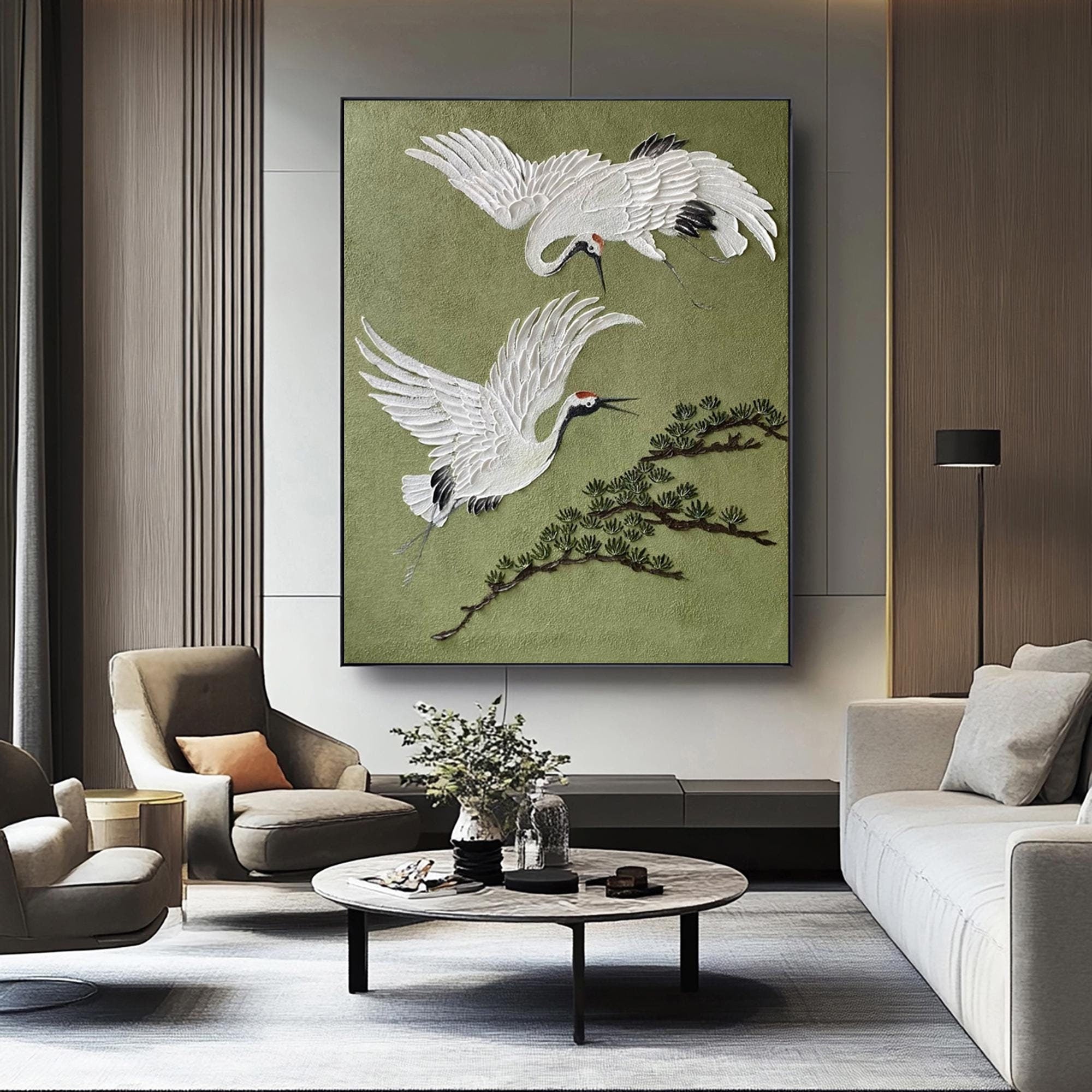 Large Oriental Crane Bird Oil Painting | KelorArt #AG 187