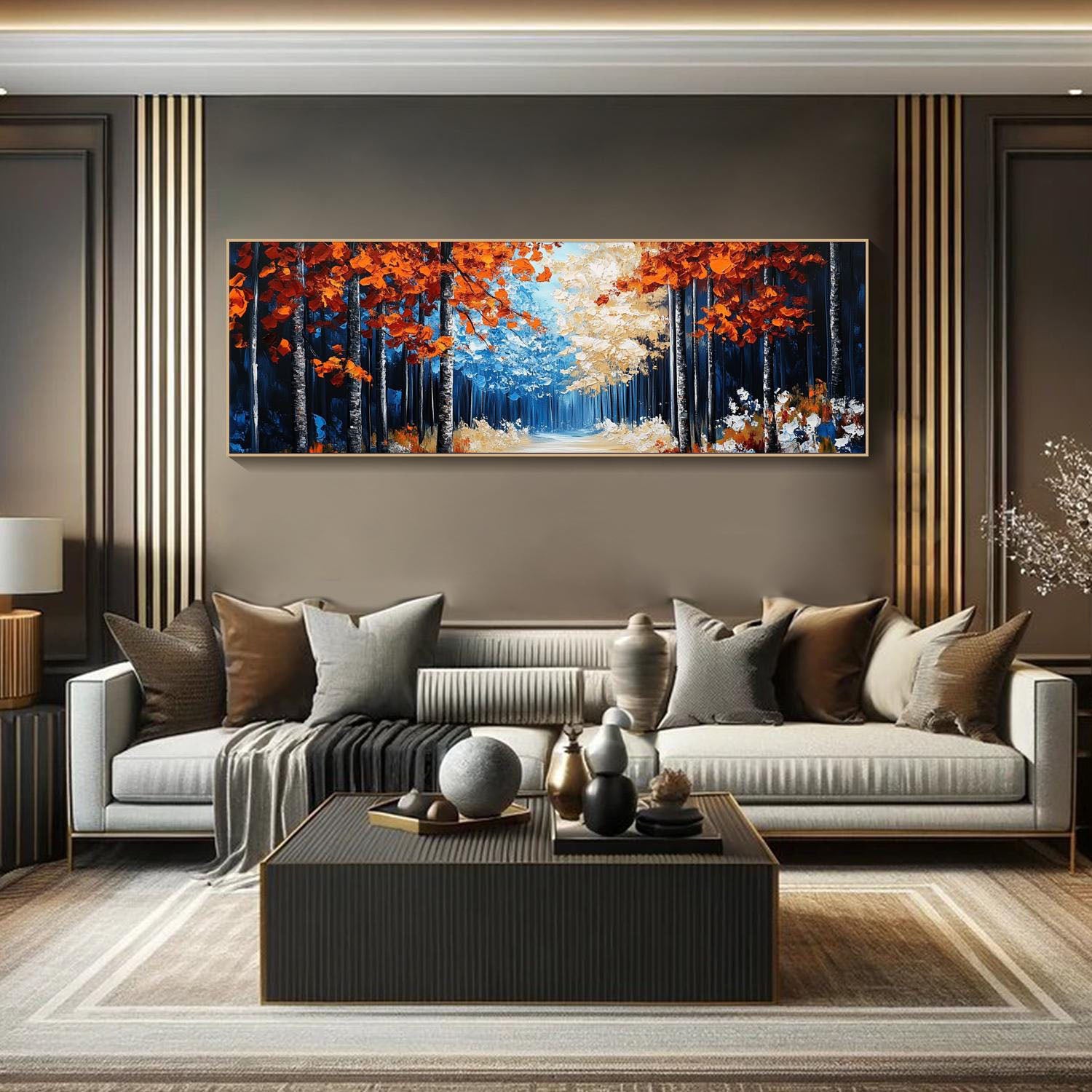 Forest Path Through Autumn, Large Textured Landscape Canvas Art #MM281