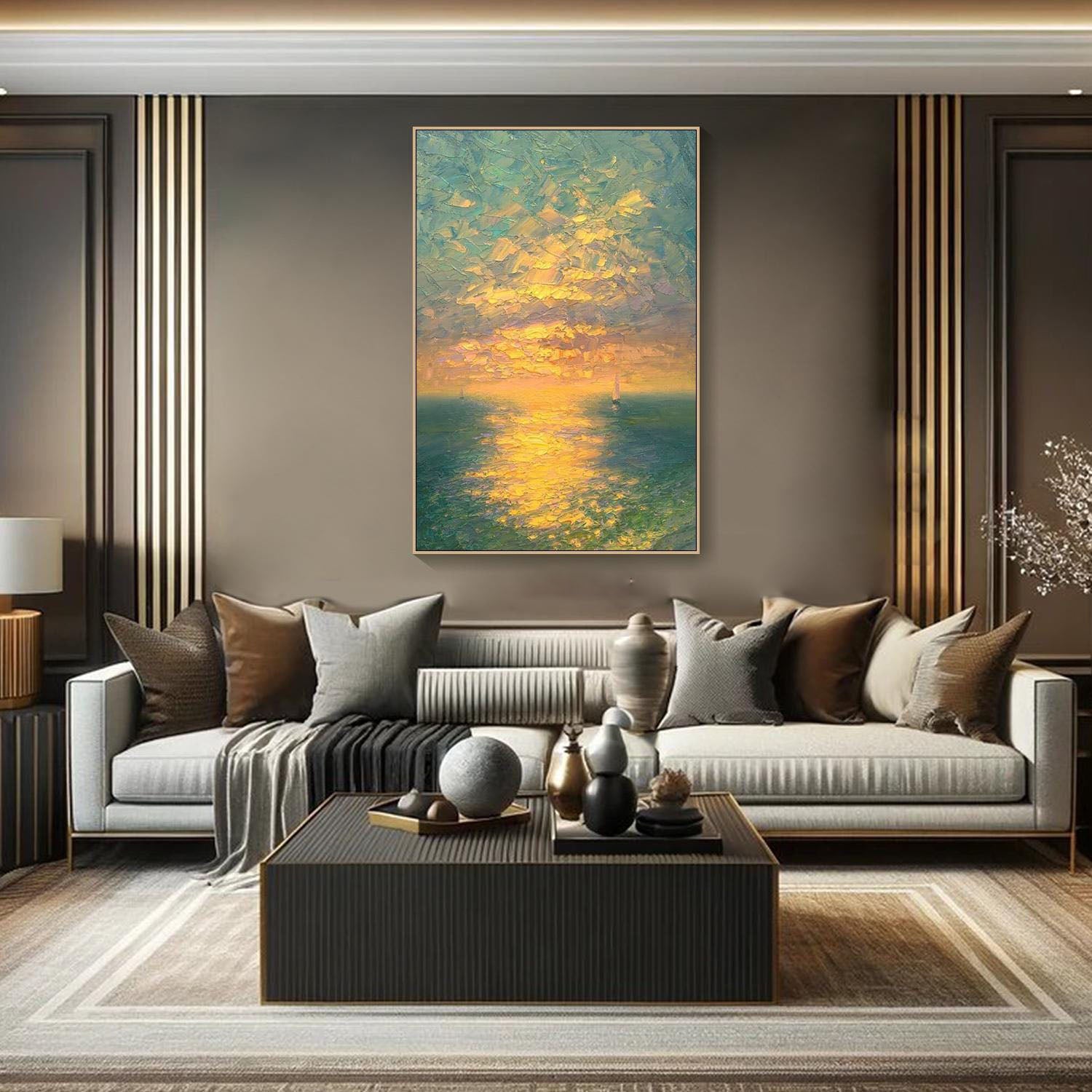 Golden Hour Seascape With Sunset Atmosphere Impressionist Art #MM282