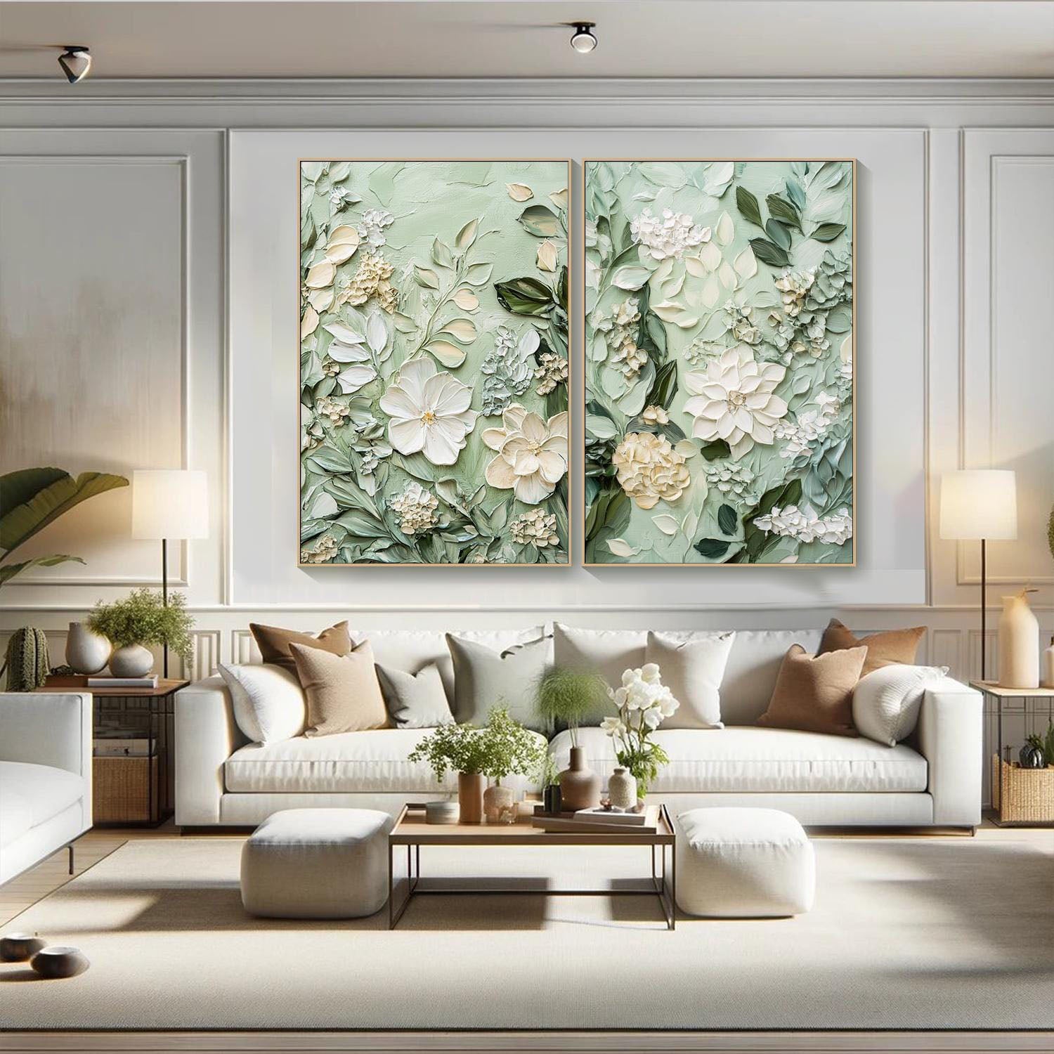 3D Textured Detailed Floral Diptych,Elegant Flower Canvas #FB036