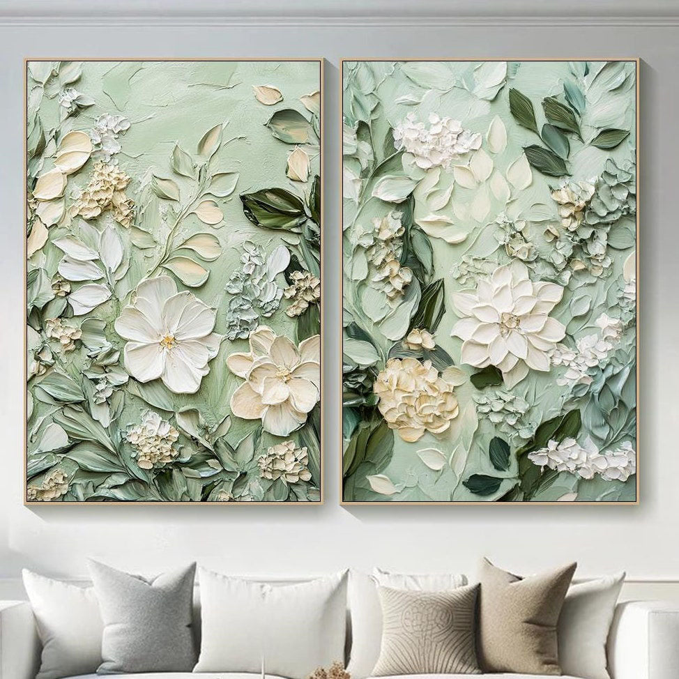 3D Textured Detailed Floral Diptych,Elegant Flower Canvas #FB036