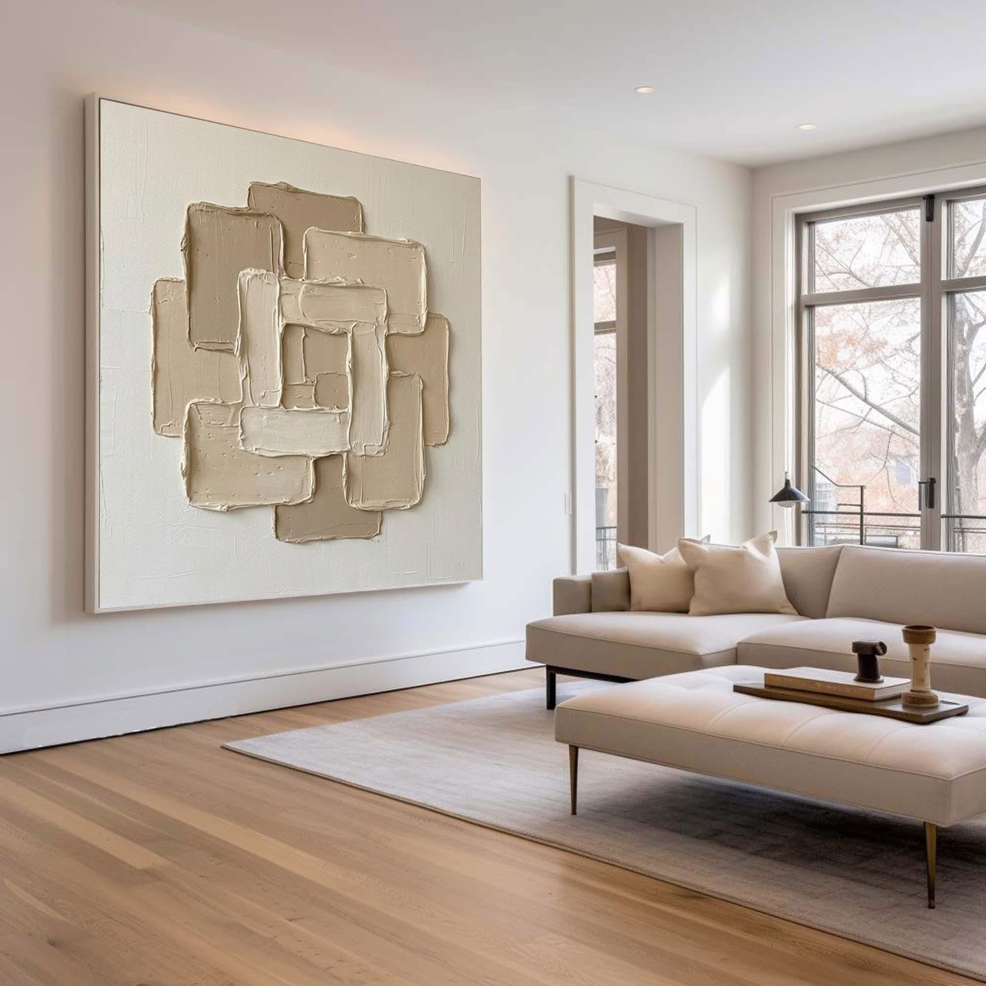 Large Gallery Style Oil Painting – Luxury Neutral Abstract Texture Decor