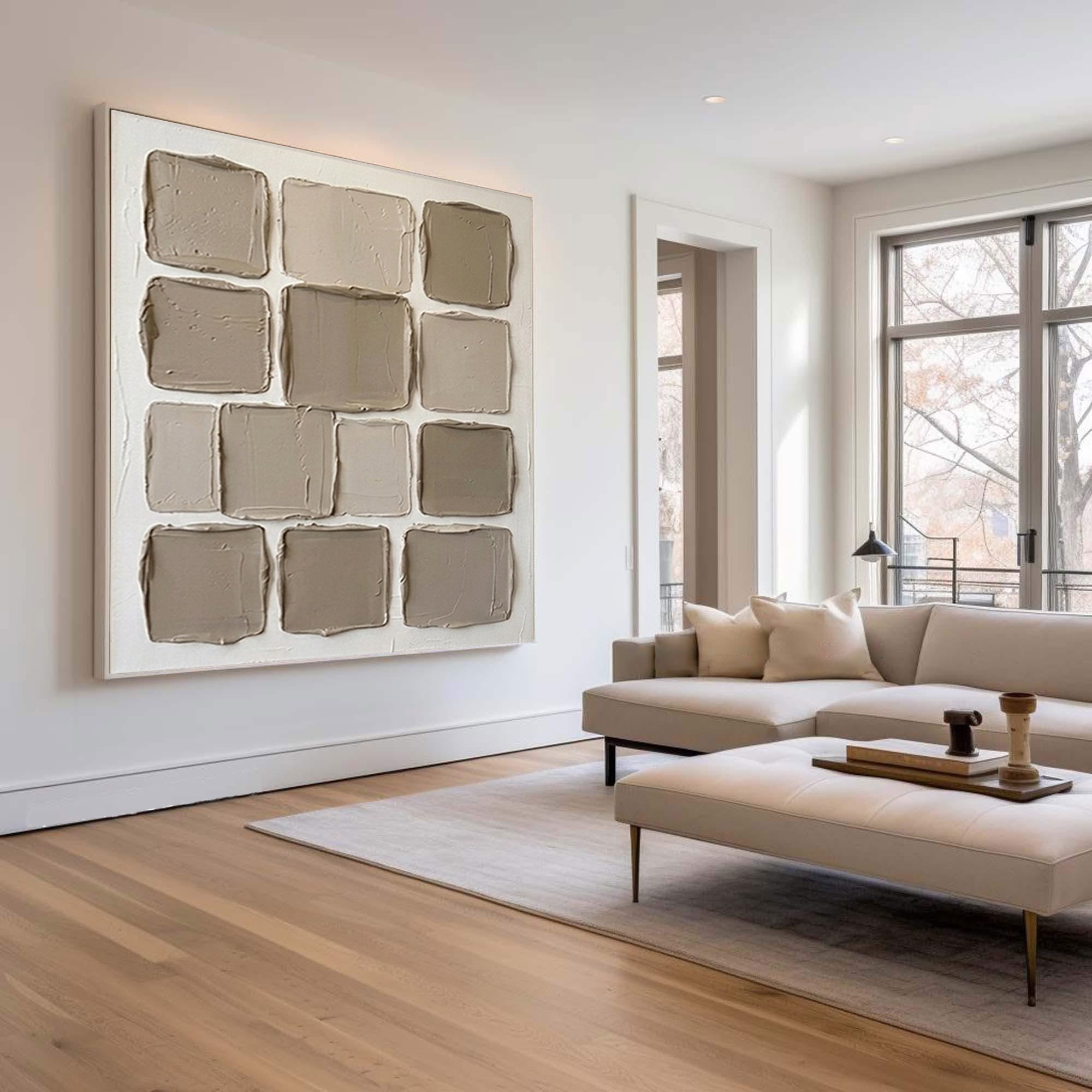 Large Neutral Abstract Canvas Wall Art Hand Painted Textured Decor