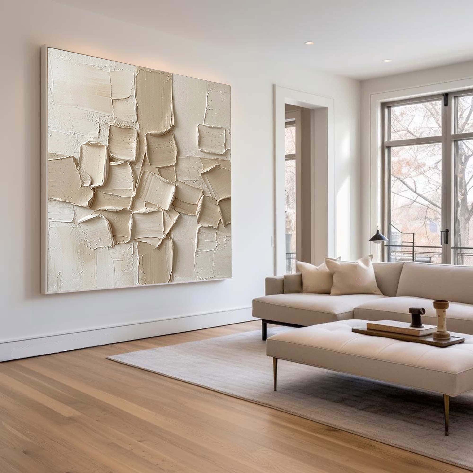 Large Contemporary Textured Abstract Canvas Painting Neutral Wall Art
