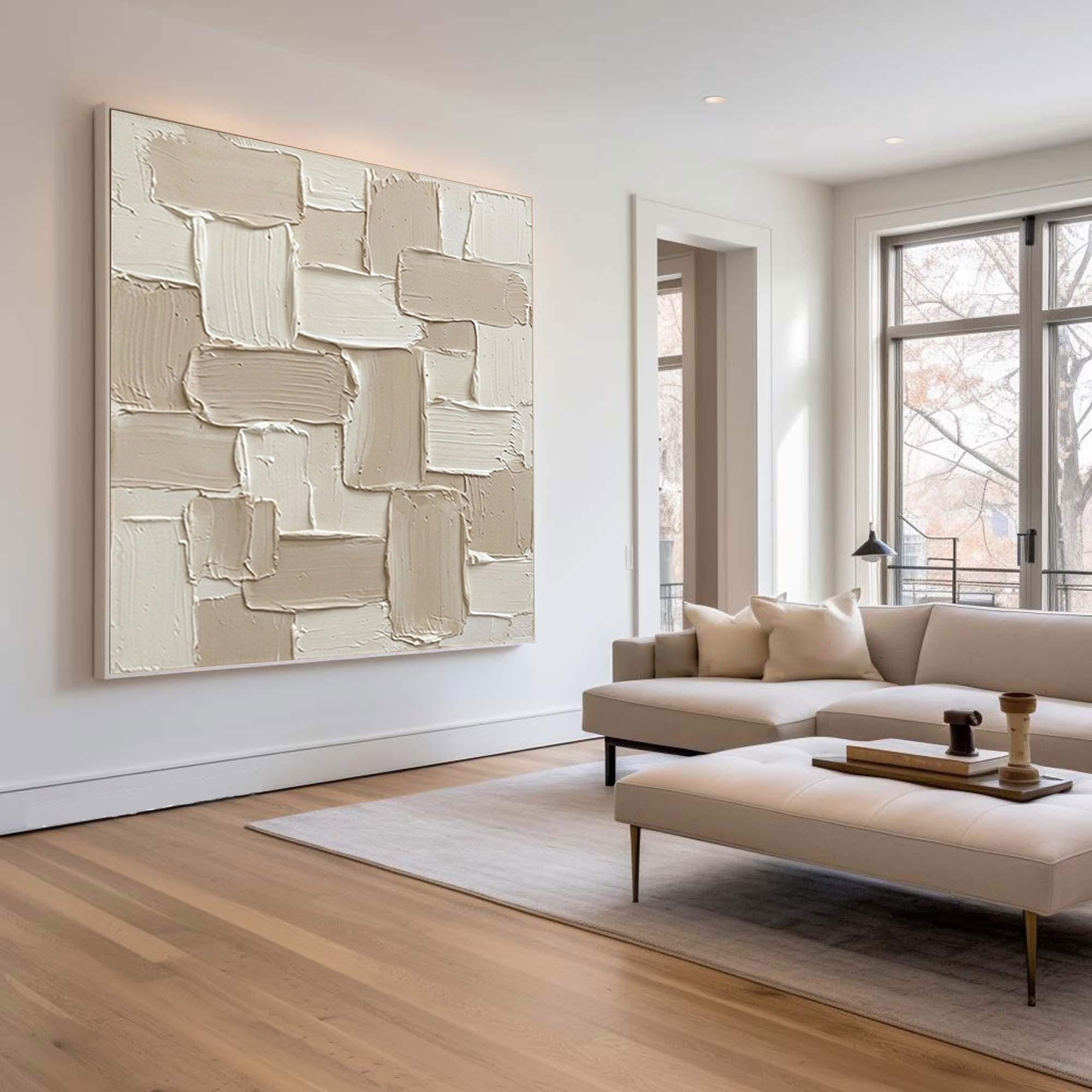Large Abstract Textured Canvas Art Neutral Modern Wall Decor