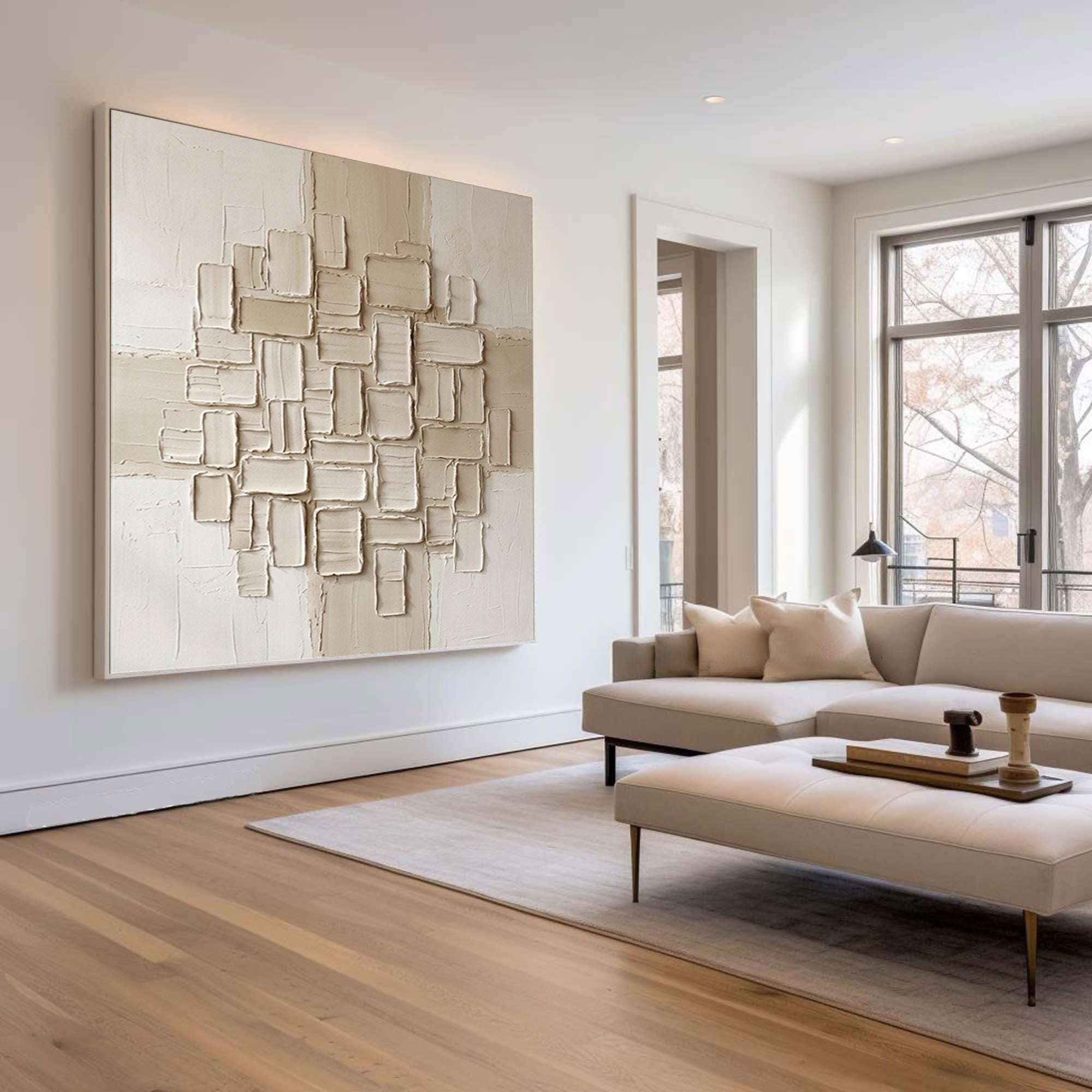 Large Geometric Textured Canvas Art Contemporary Neutral Wall Decor