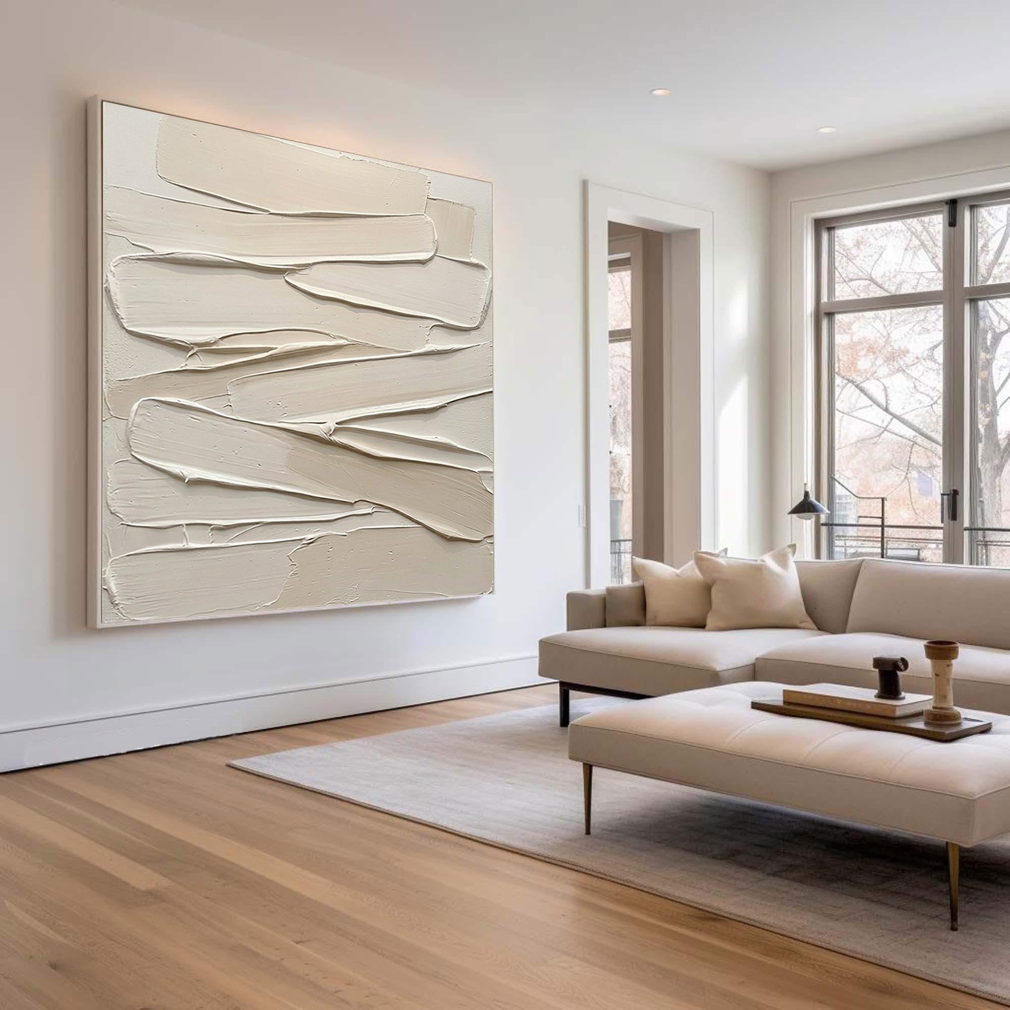 Large Sculptural Ribbon Texture Wall Art Hand Painted Canvas