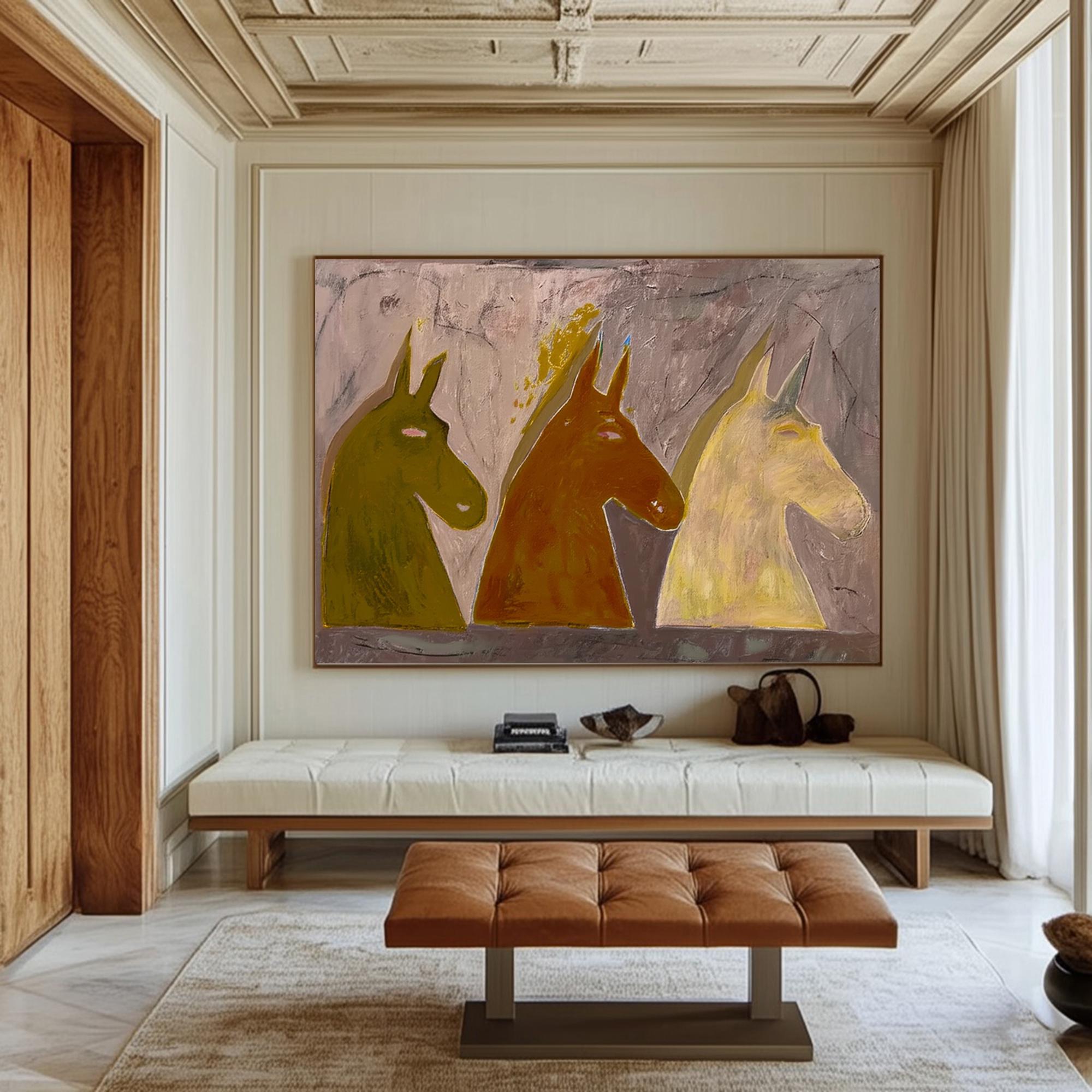 Large Abstract Horse Oil Painting Wall Art | KelorArt #AG 189