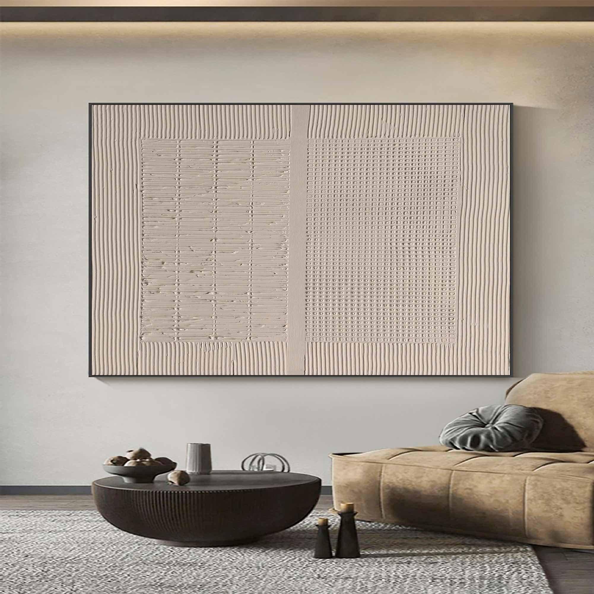 Minimal White Canvas Art - Textured Geometric Relief #AG 056