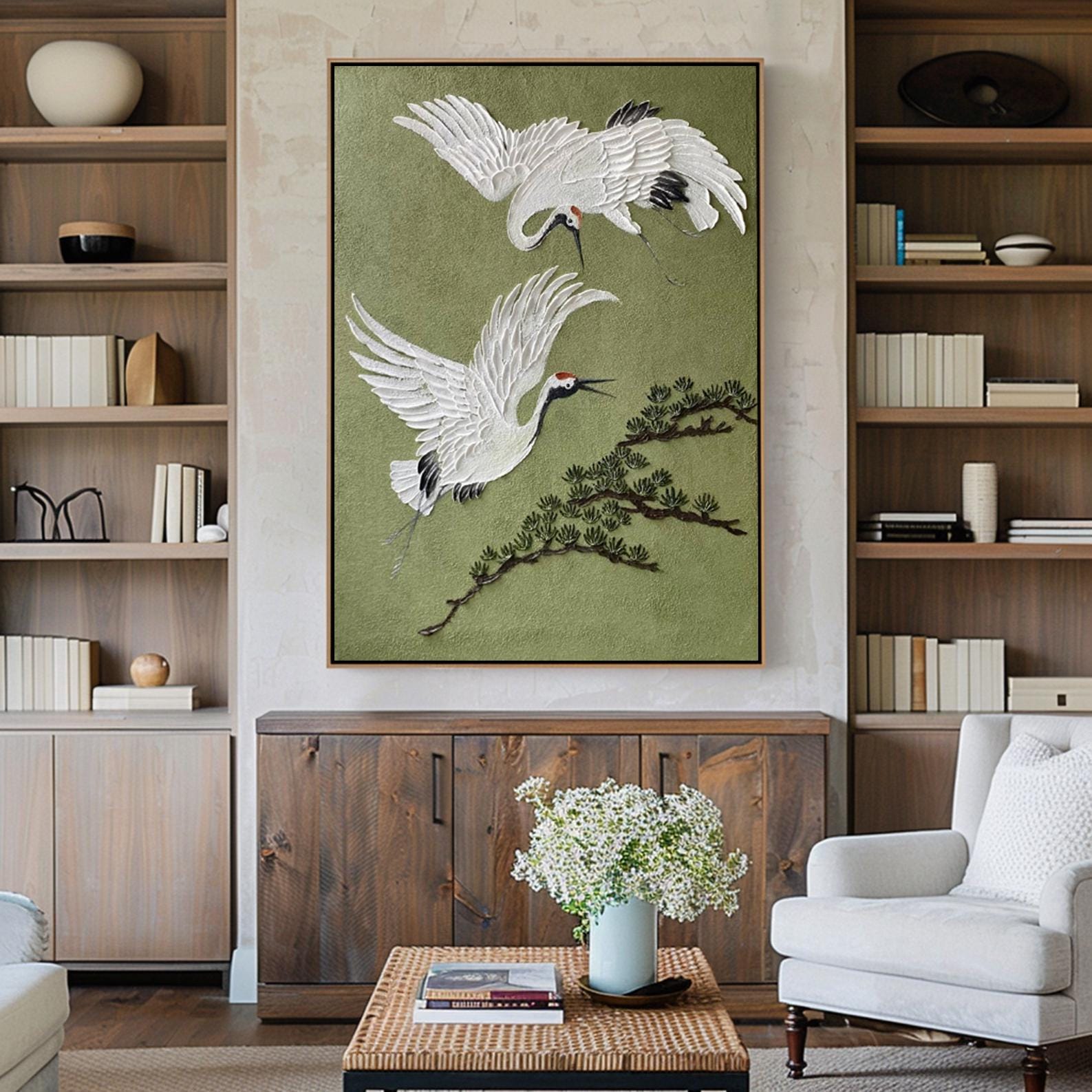 Large Oriental Crane Bird Oil Painting | KelorArt #AG 187