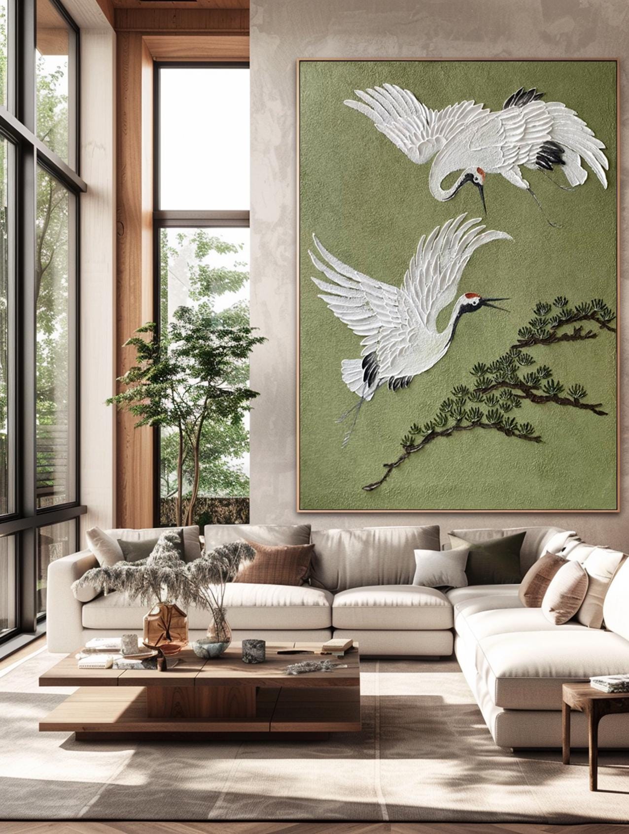 Large Oriental Crane Bird Oil Painting | KelorArt #AG 187