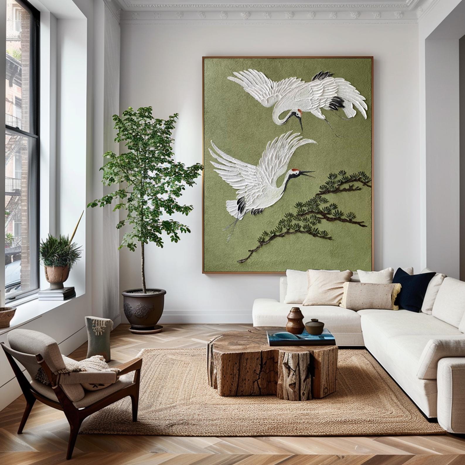 Large Oriental Crane Bird Oil Painting | KelorArt #AG 187