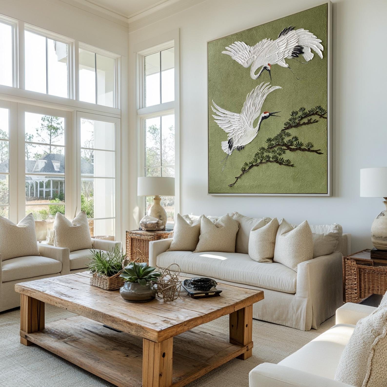 Large Oriental Crane Bird Oil Painting | KelorArt #AG 187