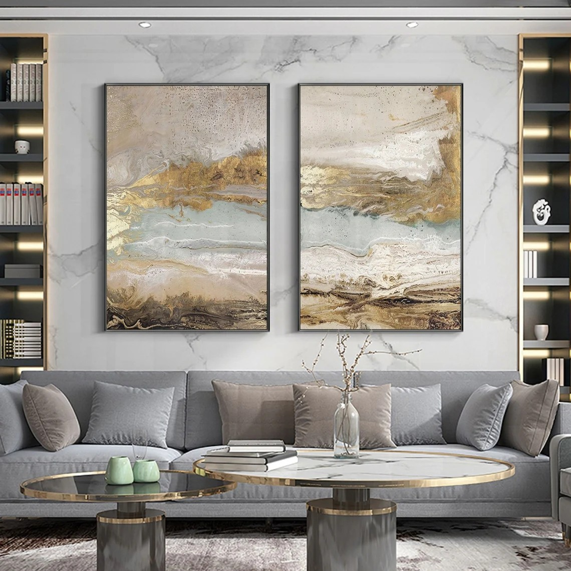 Metallic Gold Abstract Landscape Set of 2 #OP068