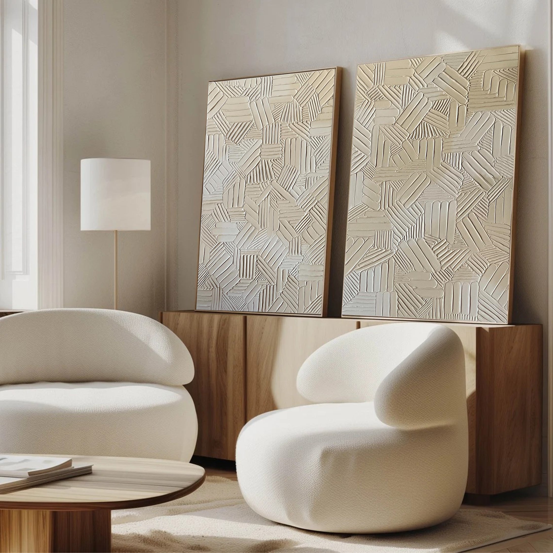 Modern Beige Geometric Canvas Art Set Of 2 #MMS035