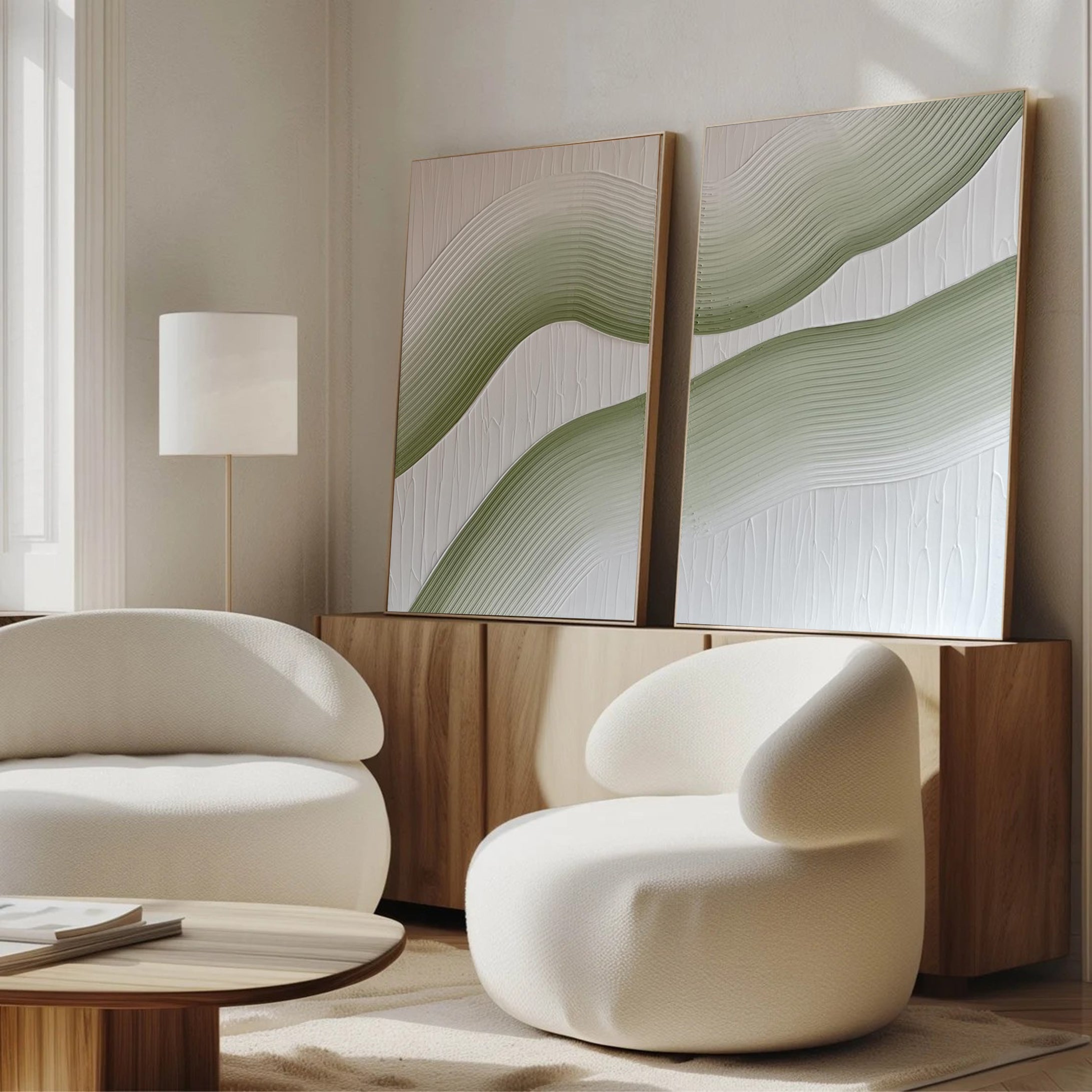 Minimalist Green and White Canvas Art For Modern Interiors #MMS032