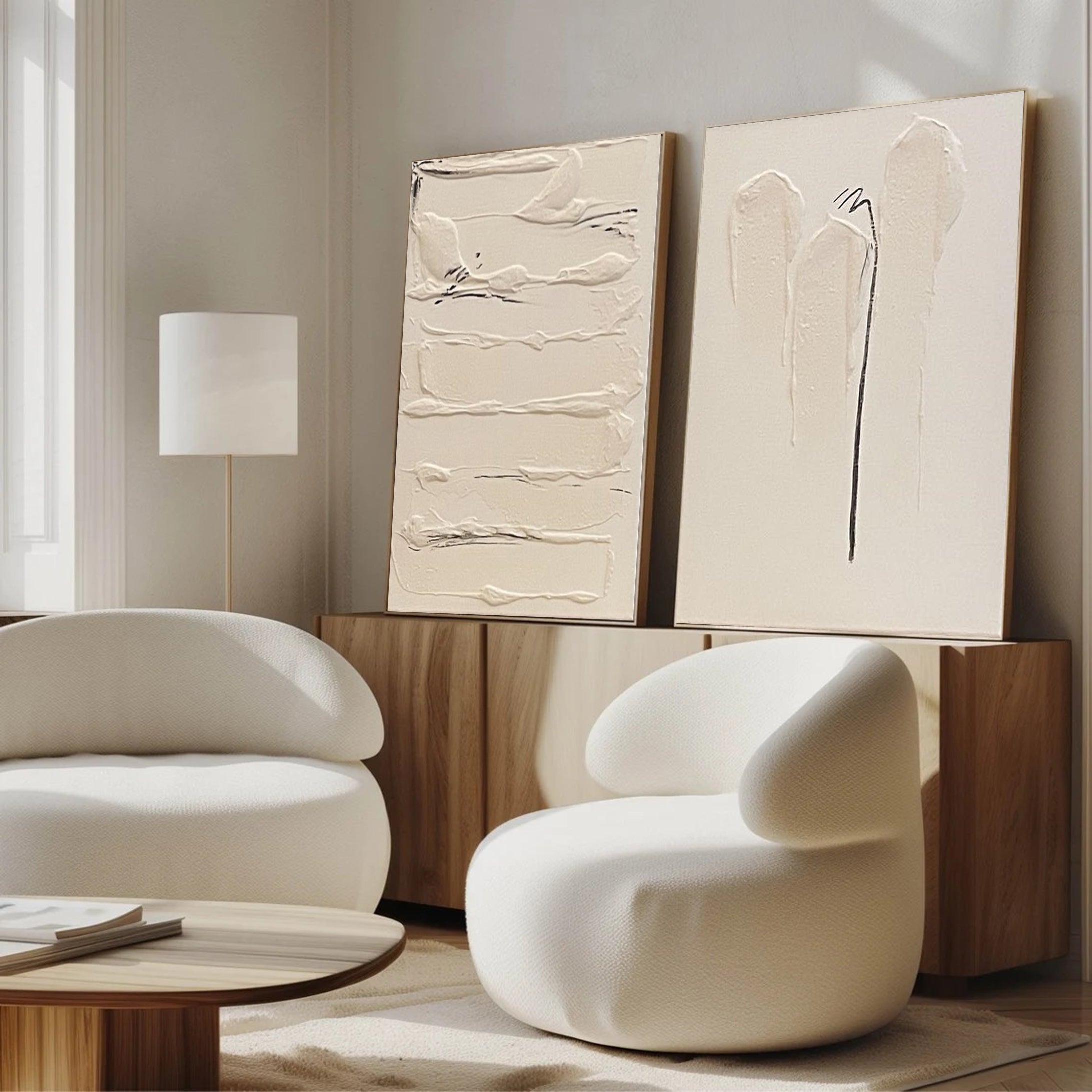 Minimalist Textured Wall Art Neutral Tones for Home Set Of 2 #MMS028