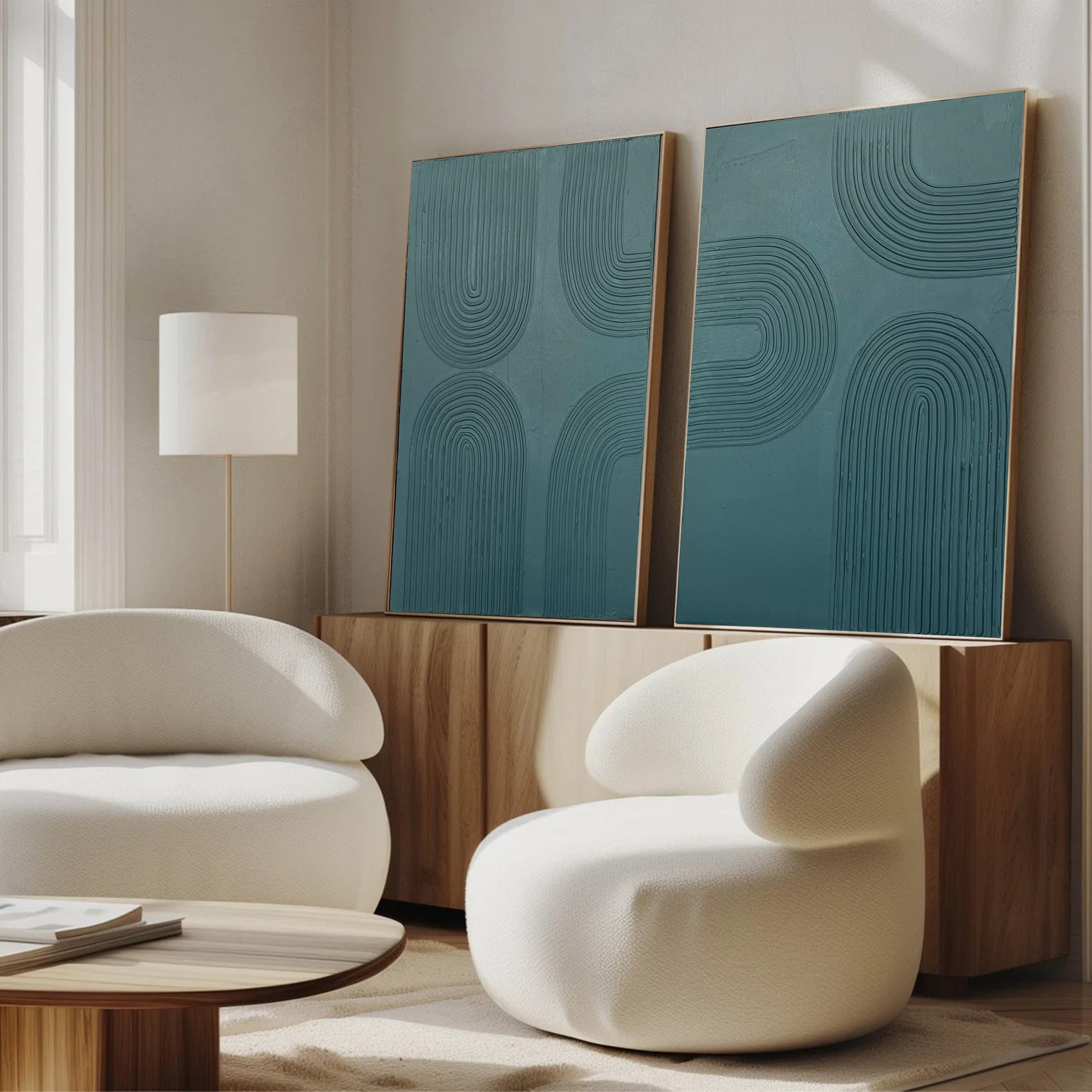 Modern Linear Green Abstract Canvas Art Wall Decor for Elegant Rooms Set  #MMS007