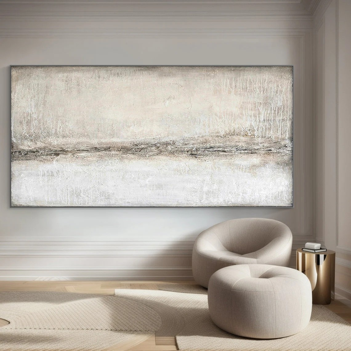 Large Minimalist Abstract Subtle Horizon Line Wall Art #MM213