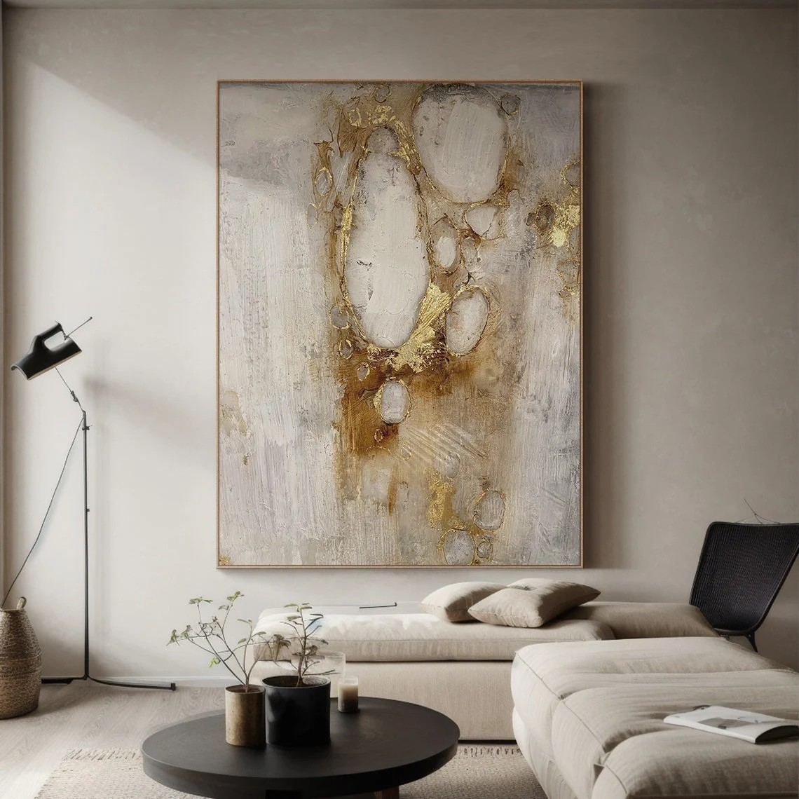 Large Luxurious Neutral Abstract Gold Modern Wall Art#MC031