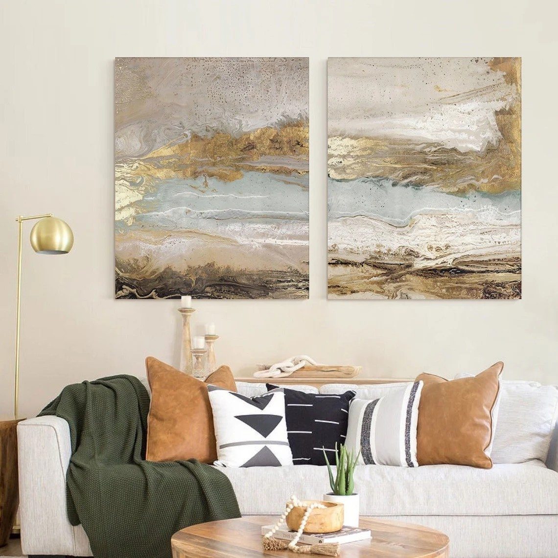 Metallic Gold Abstract Landscape Set of 2 #OP068