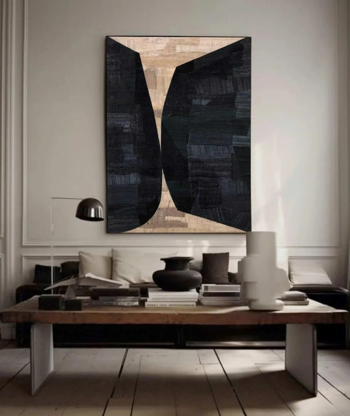 Bold Black & Beige Abstract Textured Modern Wall Decor #MM239