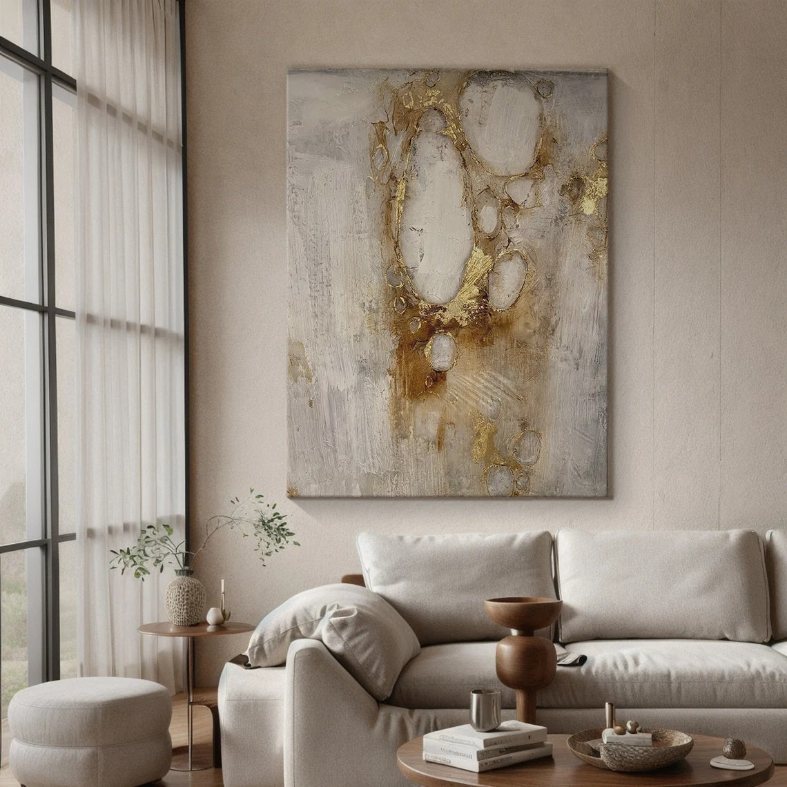 Large Luxurious Neutral Abstract Gold Modern Wall Art#MC031