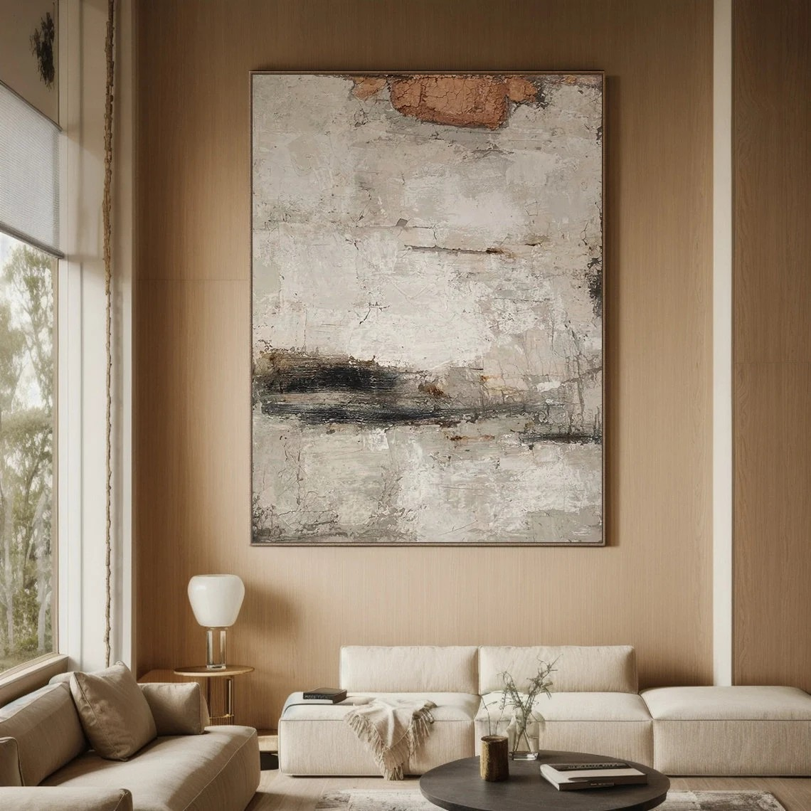 Large Modern Minimalist Textured Abstract Copper Detail Art #MM211