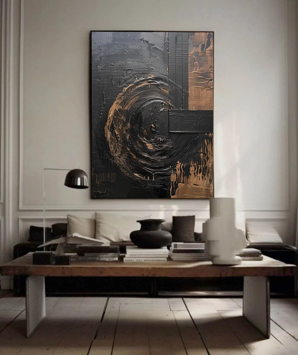 Black ＆ Brown Dynamic Brushstrokes Textured Abstract Wall Art #MM240