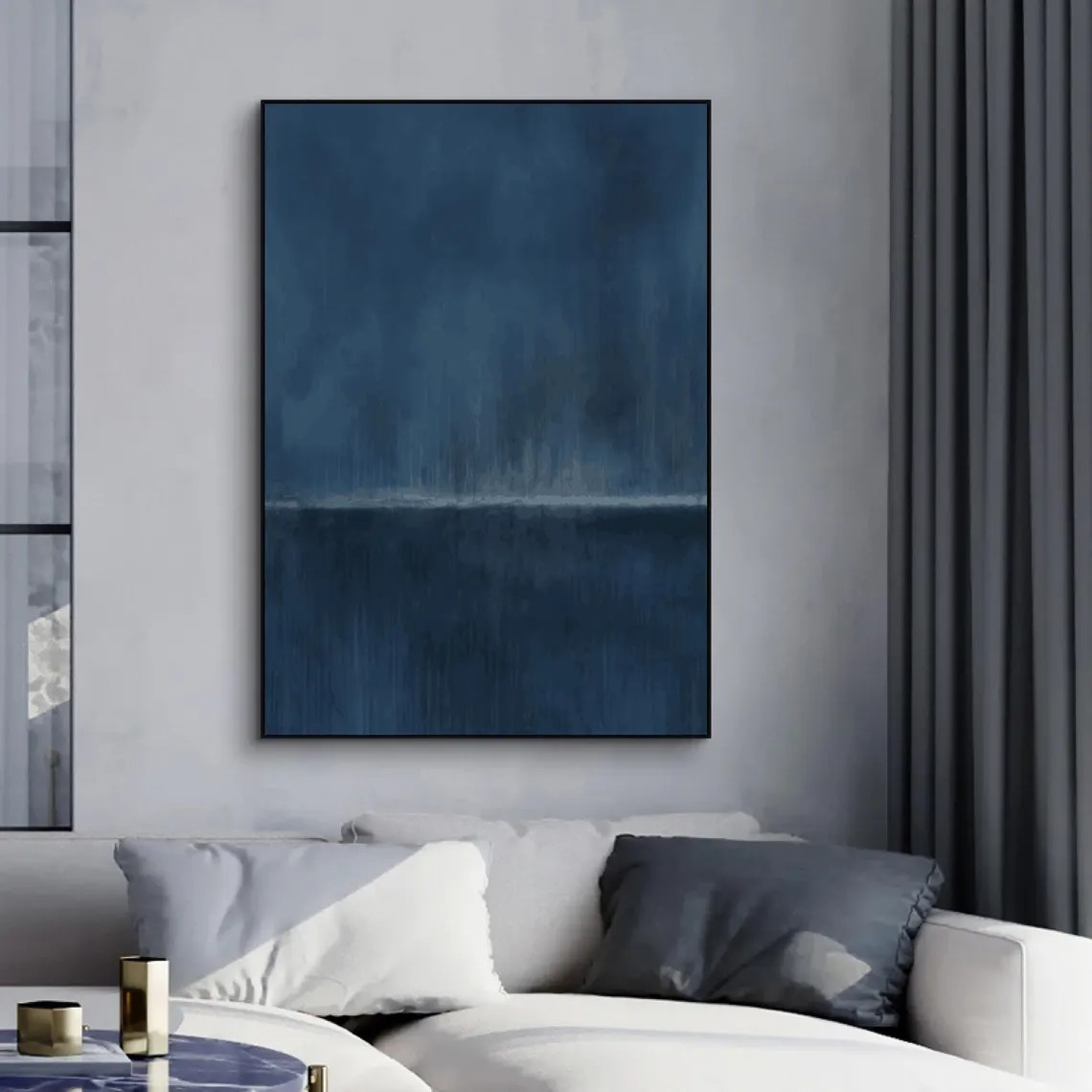 Navy Abstract Horizon Canvas Elegant Minimalist Wall Art #AB074