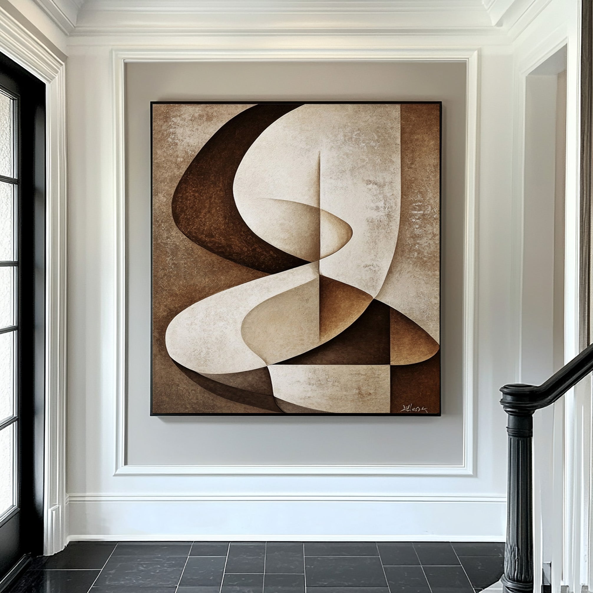 Harmonious Brown Tone Abstraction, Organic and Geometric Canvas #MM402