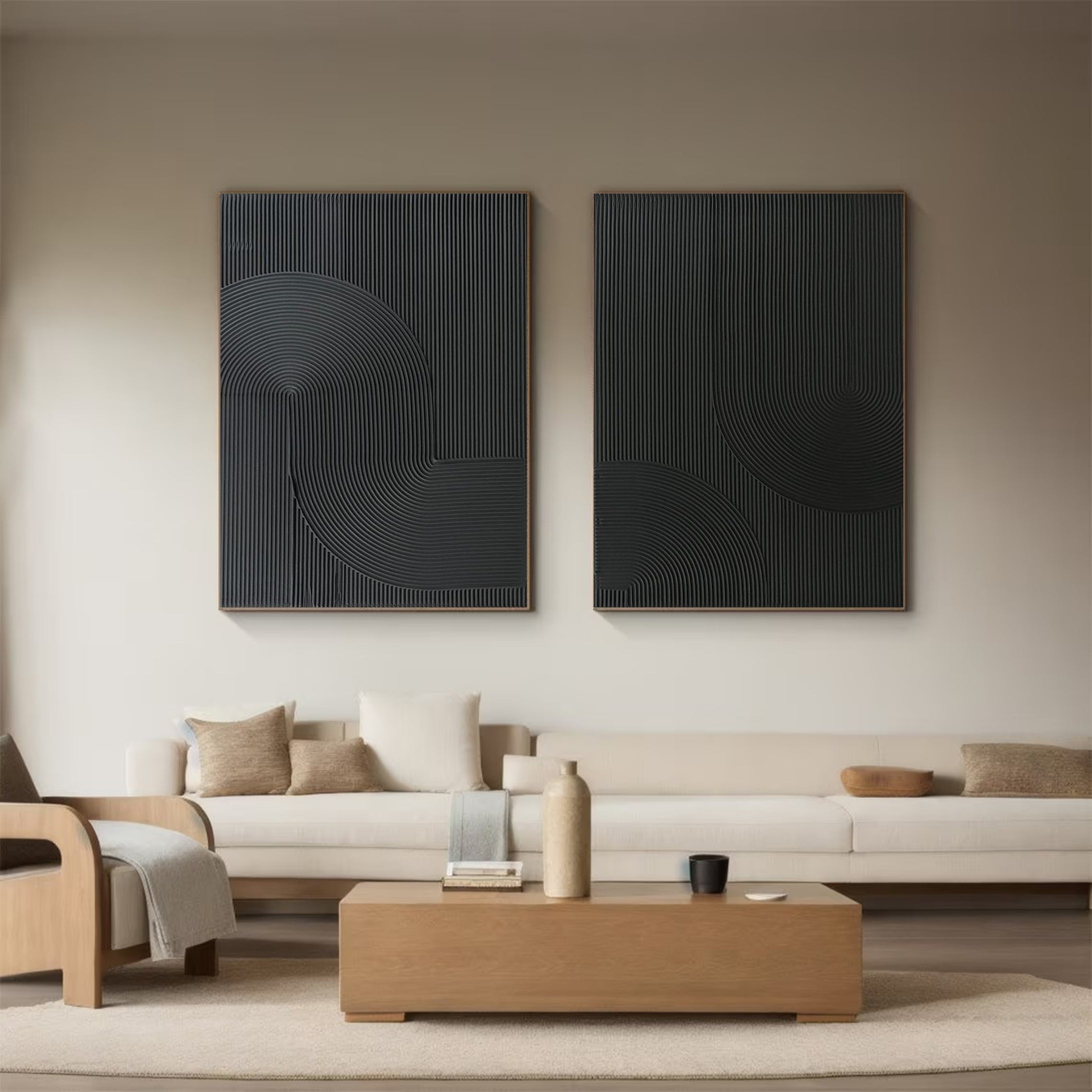 Modern Abstract Black Circular Textured Wall Art Set #MMS046