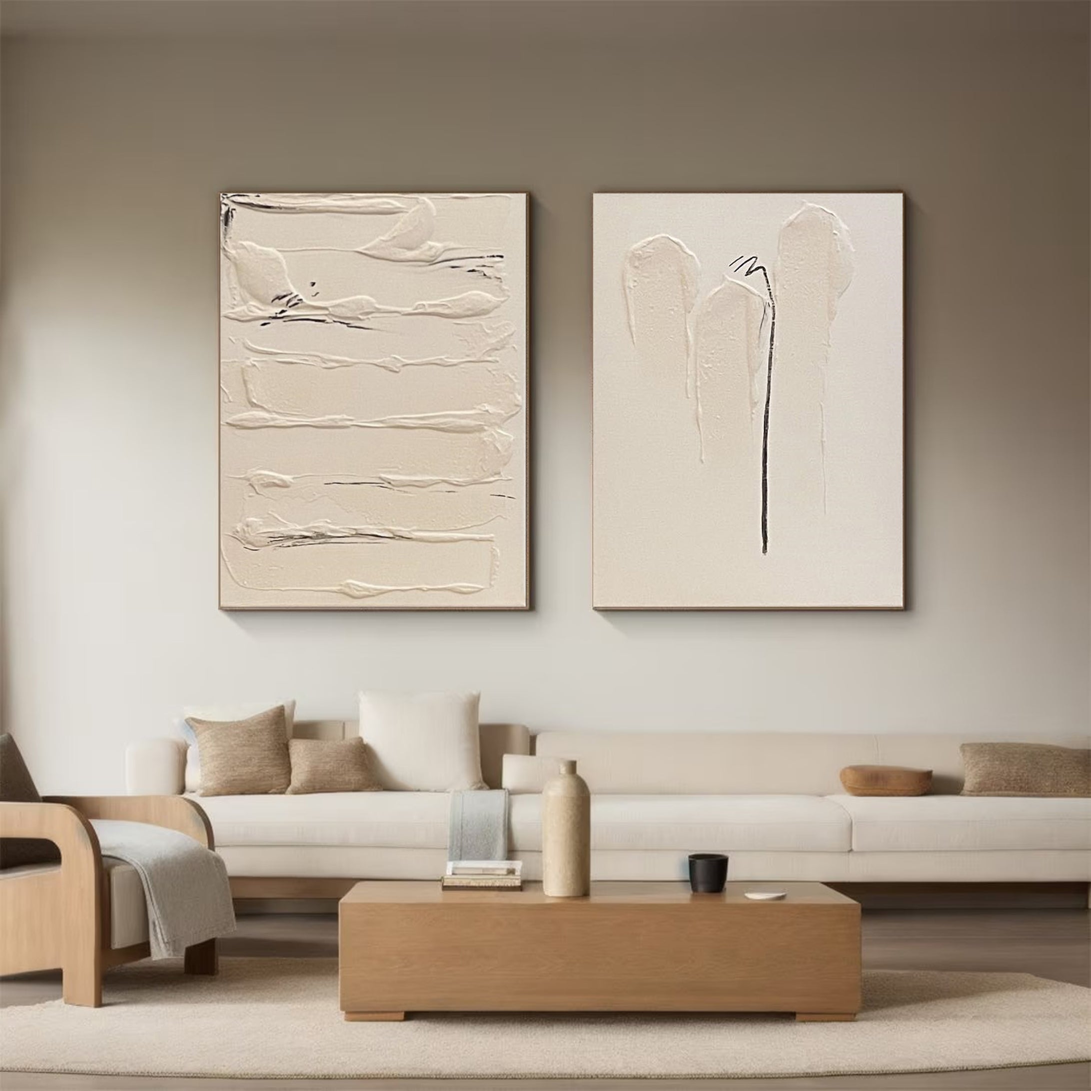 Minimalist Textured Wall Art Neutral Tones for Home Set Of 2 #MMS028