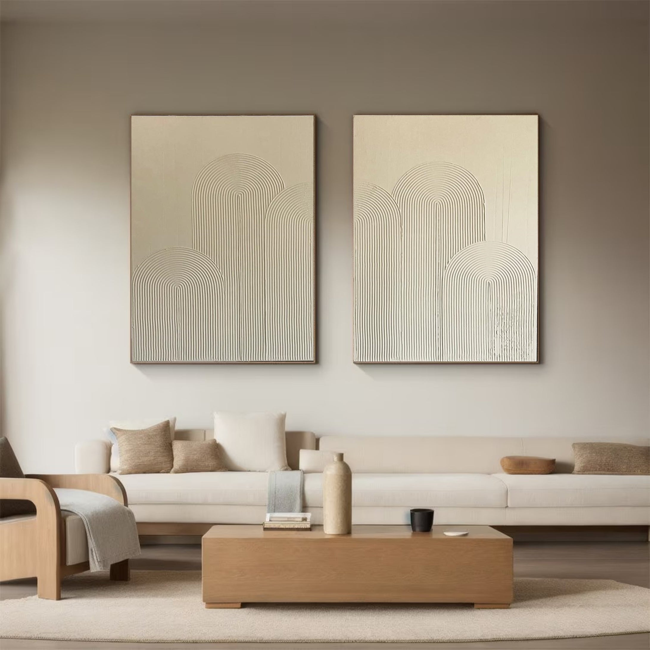 Modern Minimalist Beige Line Geometric Art Set Of 2 #MMS006