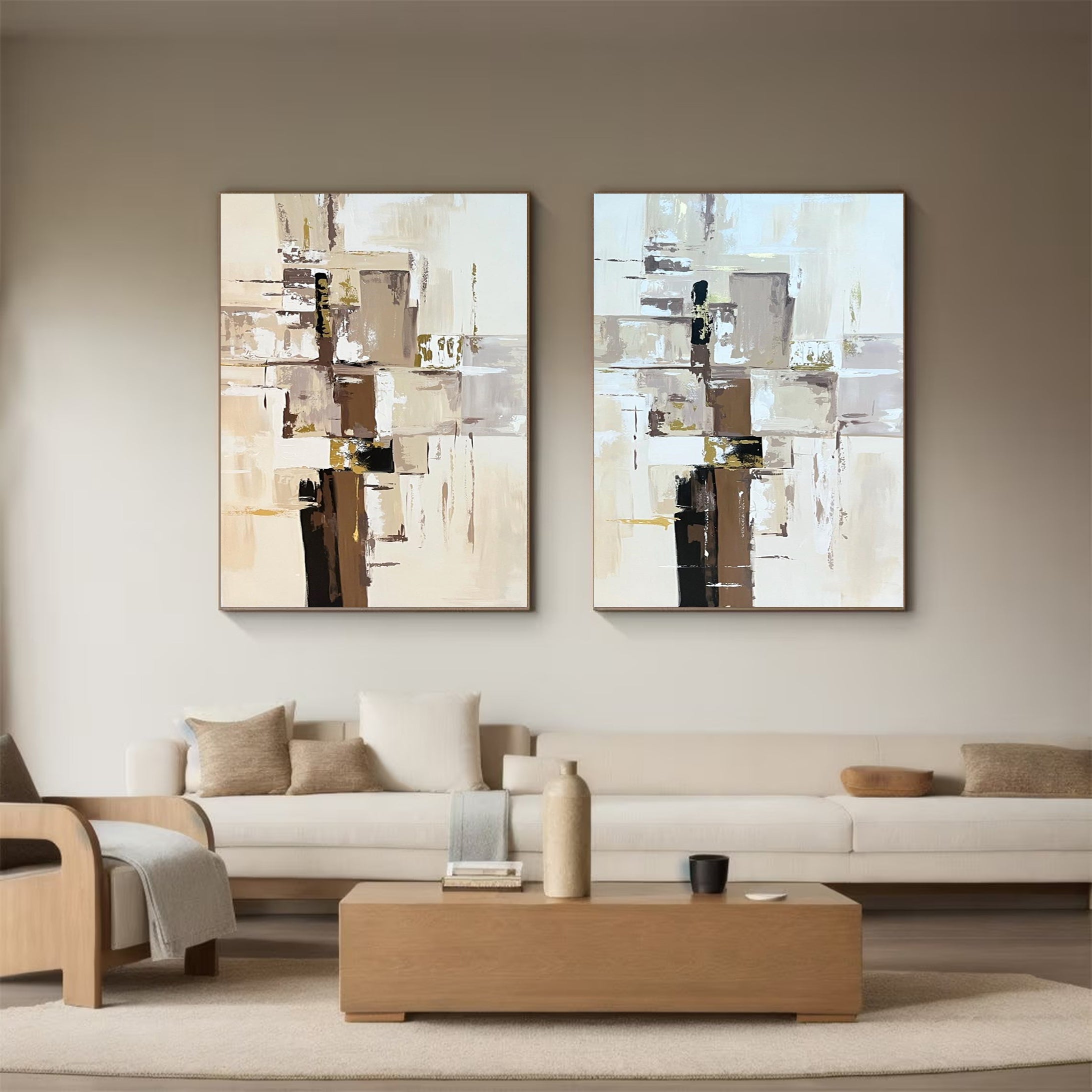 Neutral Tones Abstract Wall Art For Living Room #MMS042