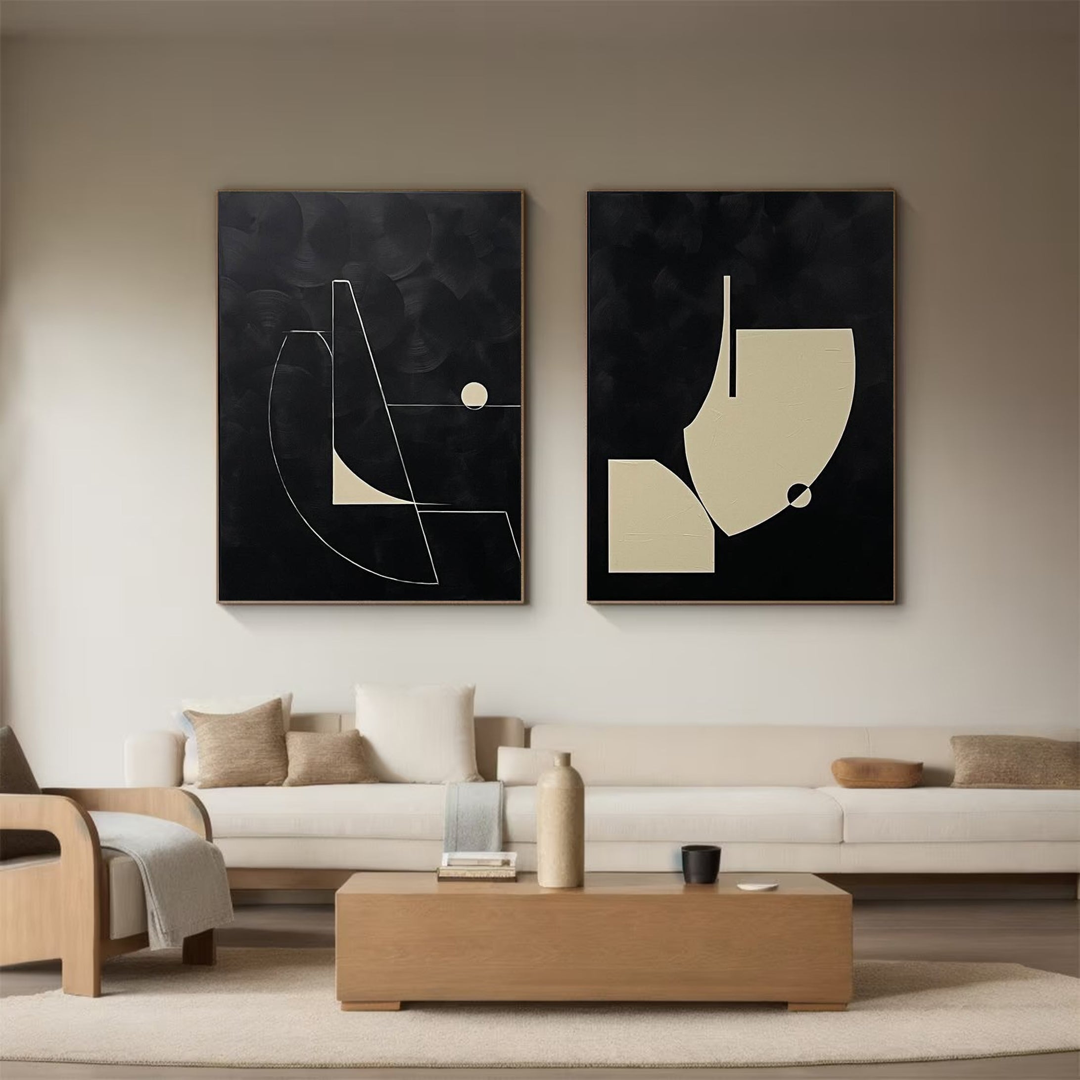 Monochrome Geometry Minimalist Canvas Set Of 2 #MMS026