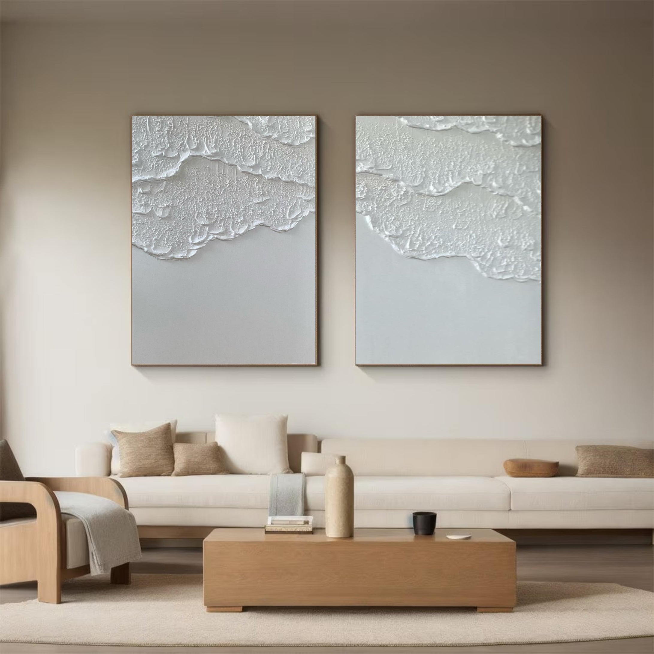 Modern Textured Abstract Art White Ocean Wave Canvas #MMS021