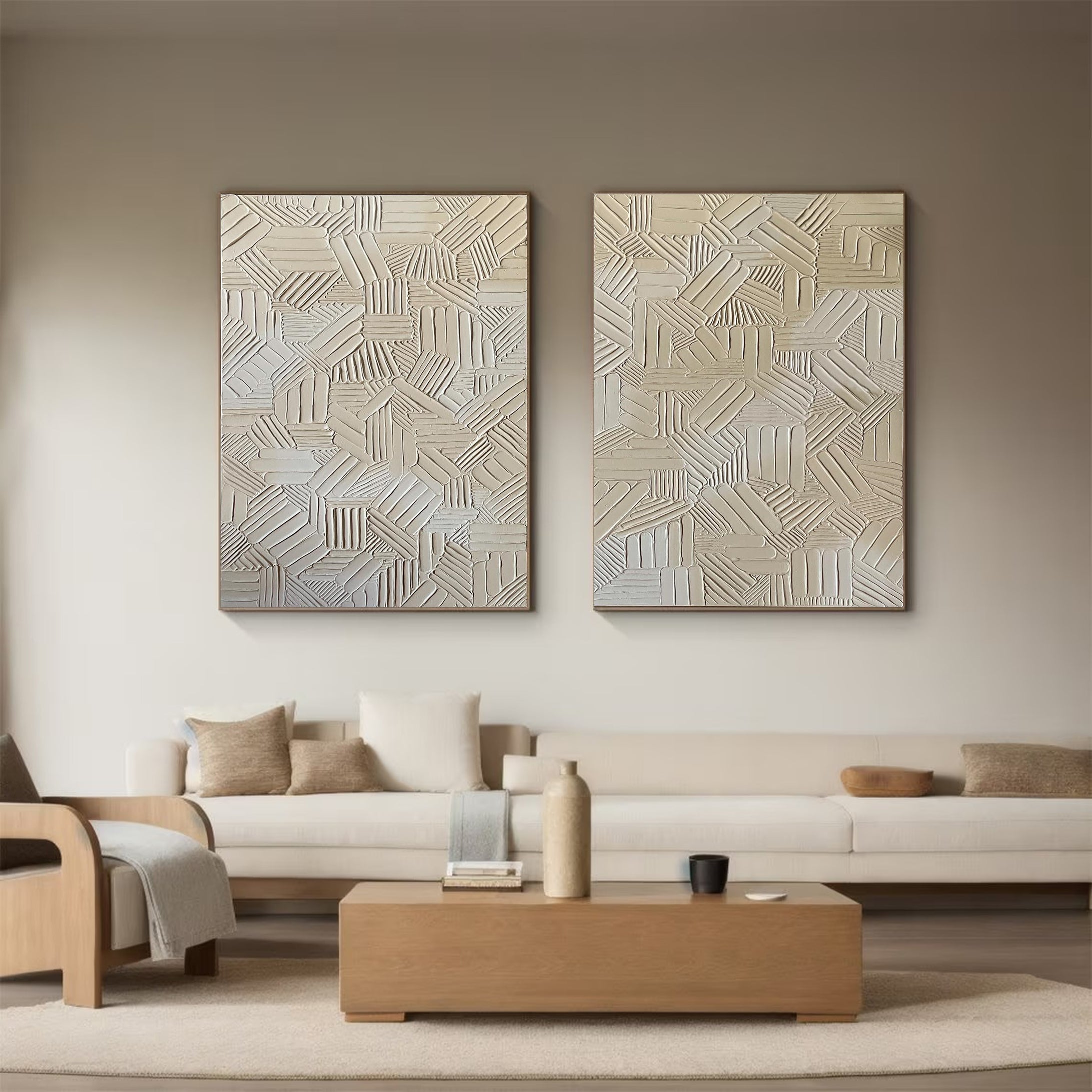 Modern Beige Geometric Canvas Art Set Of 2 #MMS035