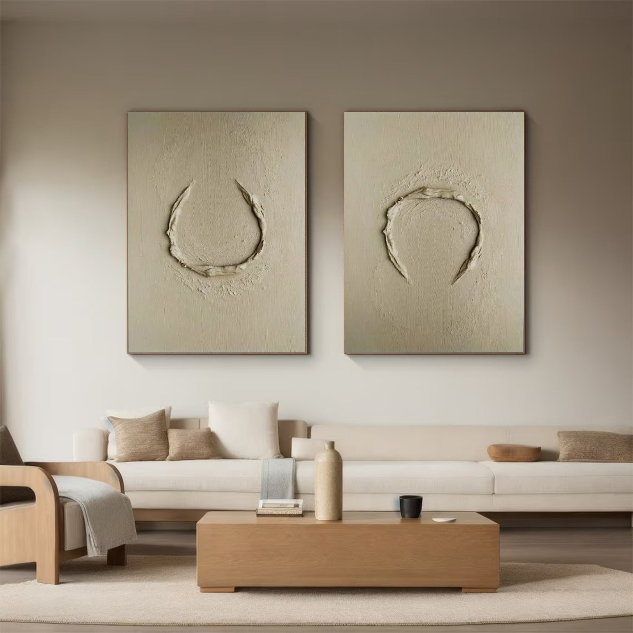 Beige Abstract Artwork Neutral Tone Textured Wall Art #MMS037