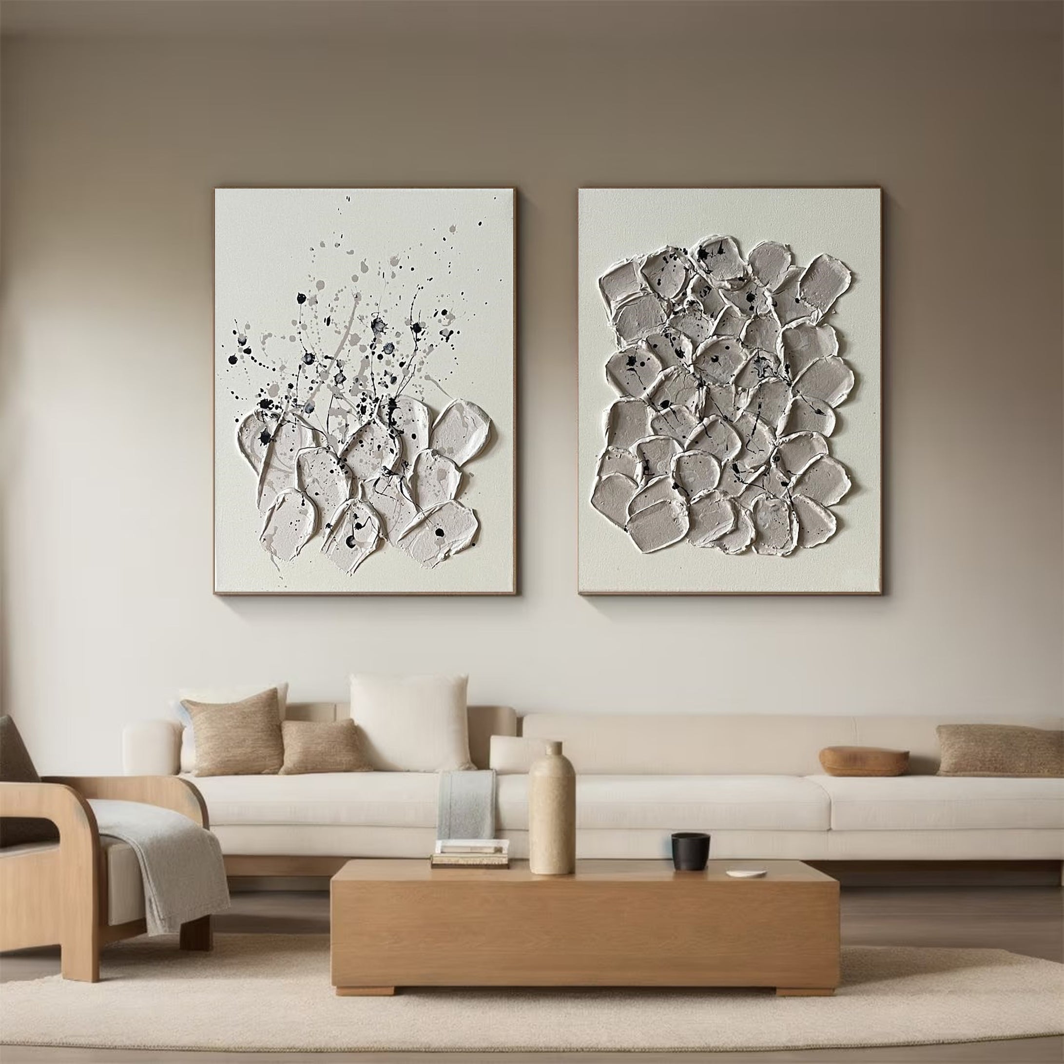 Modern Textured Canvas Pair Elegant Bedroom Wall Art #MMS029