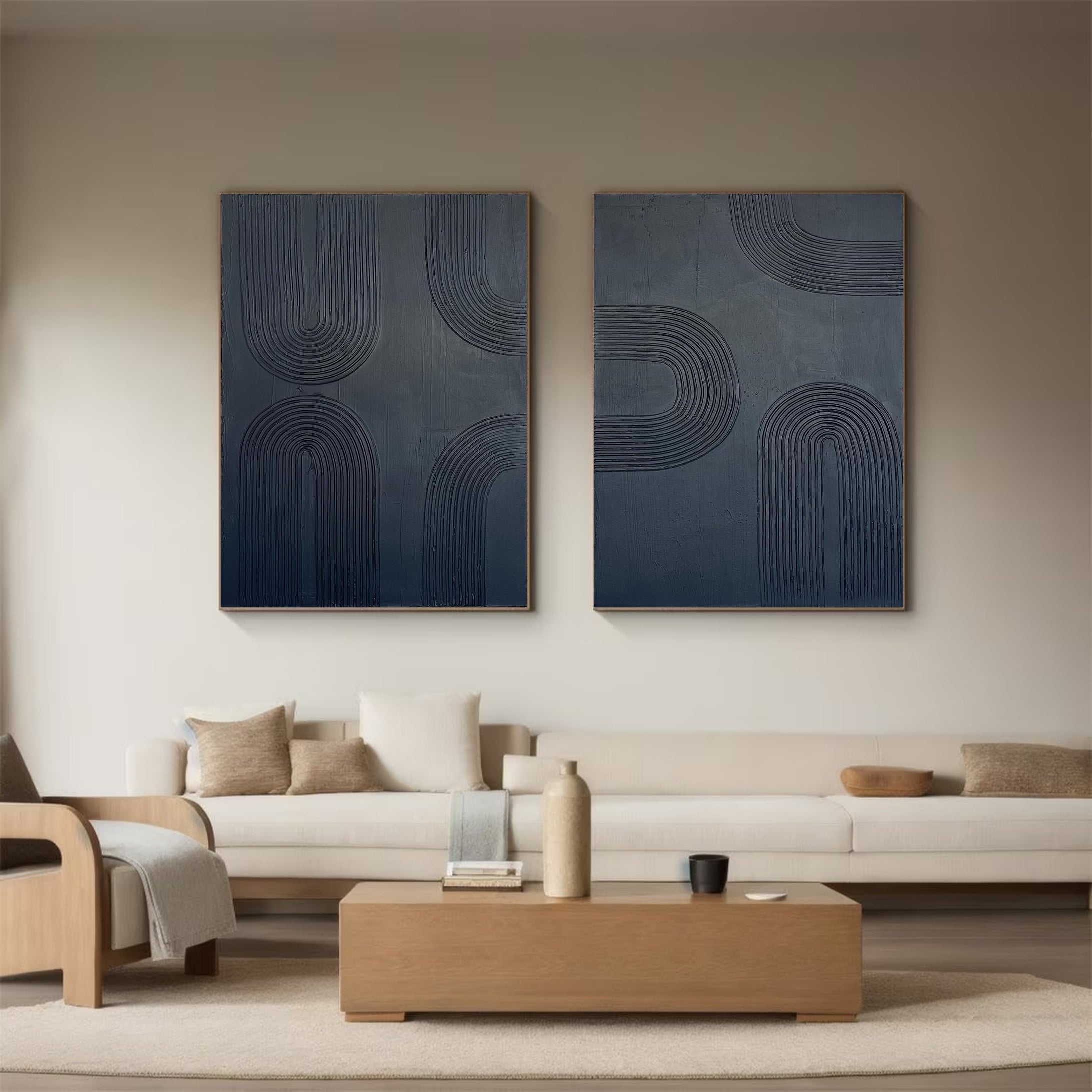 Modern Linear Black Abstract Canvas Art Wall Decor for Elegant Rooms Set #MMS005