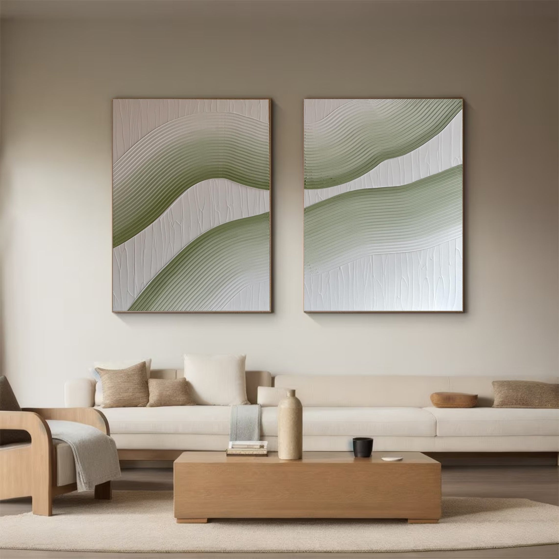 Minimalist Green and White Canvas Art