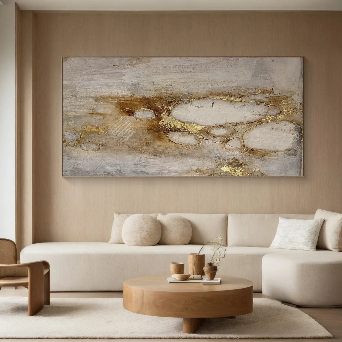 Large Luxurious Neutral Abstract Gold Modern Wall Art#MC031