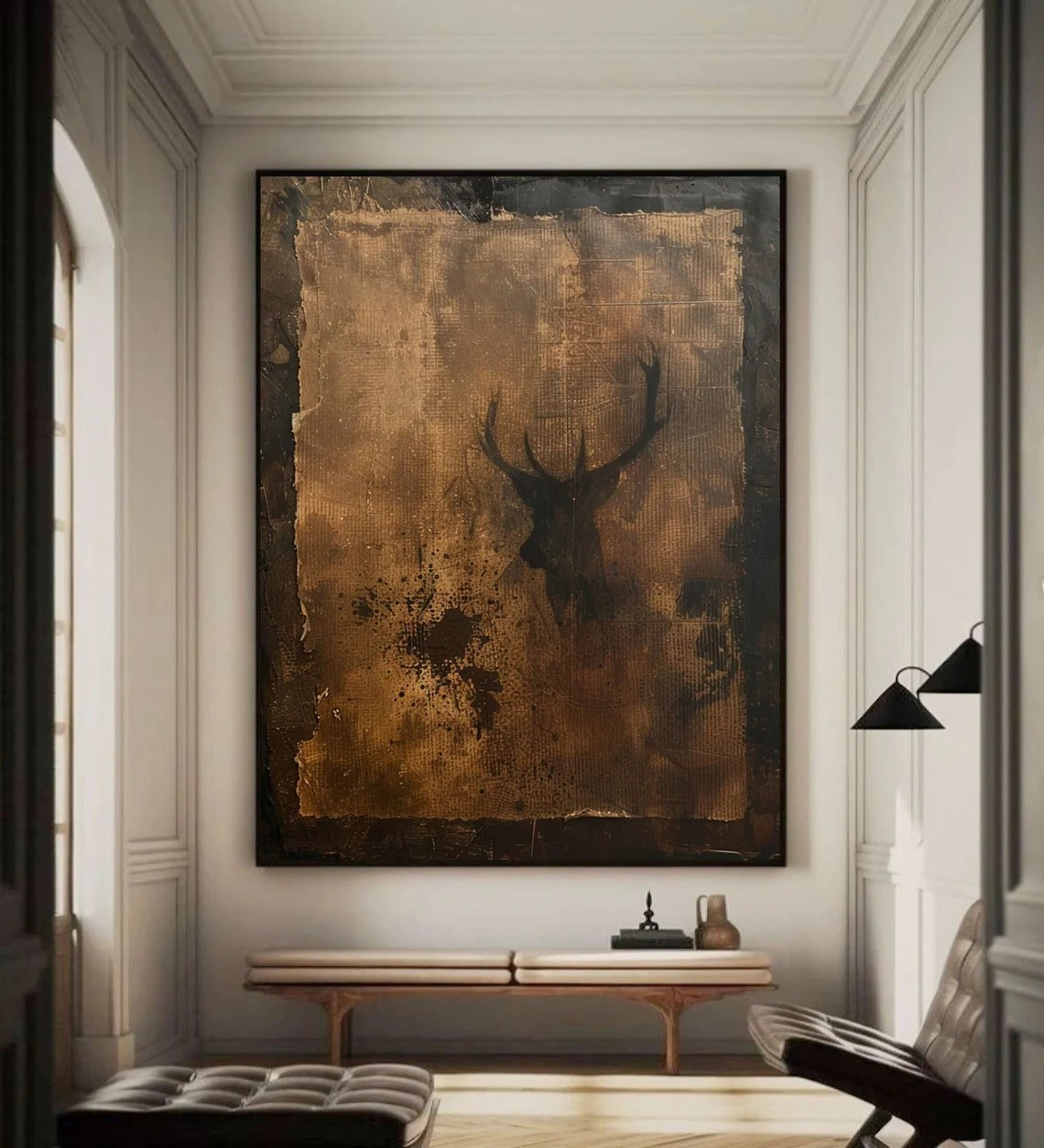 Brown Textured WABI SABI Art with Stag Modern Minimalist Wall Decor #MM216