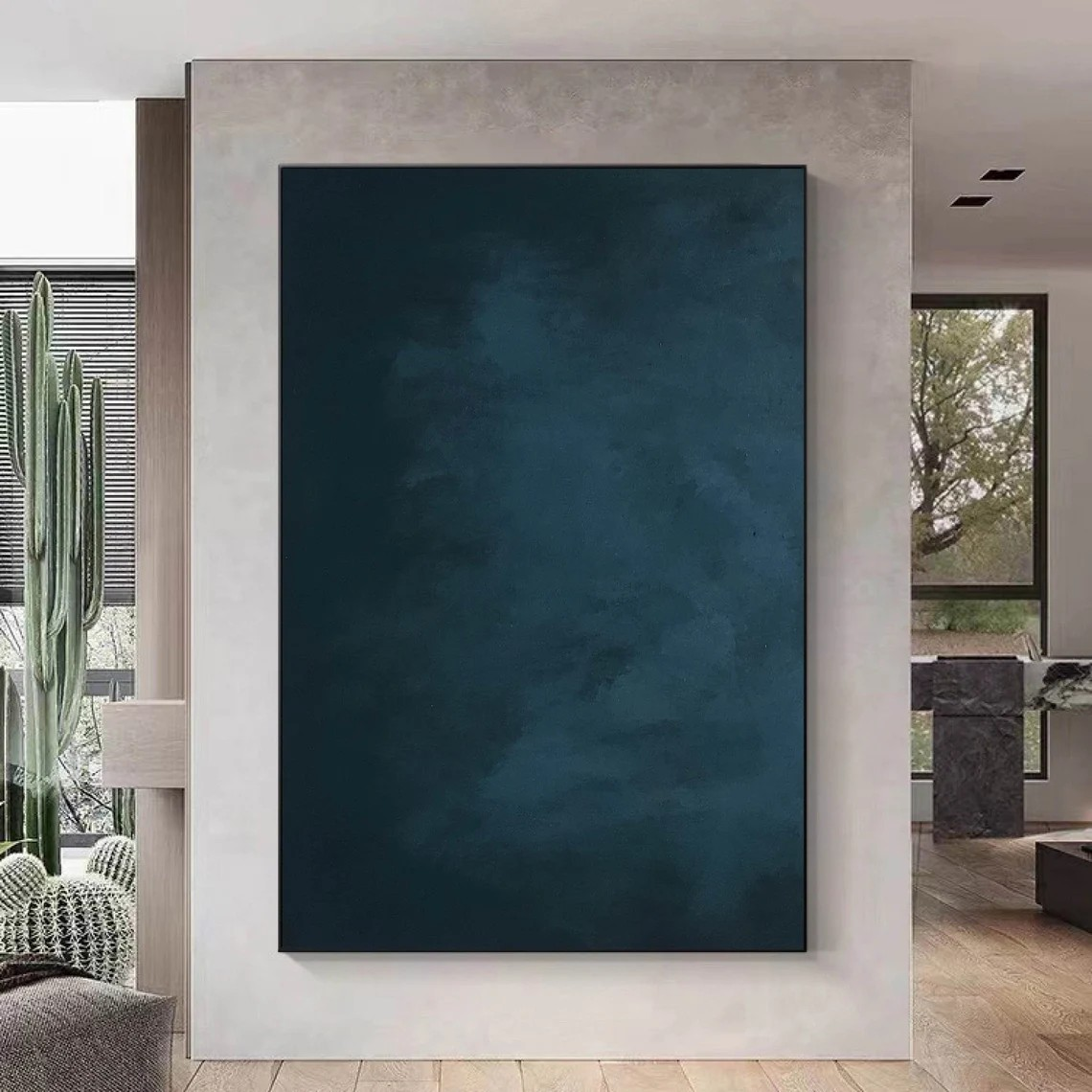 Tranquil Deep Blue Canvas Art Modern Abstract Wall Decor #AB075