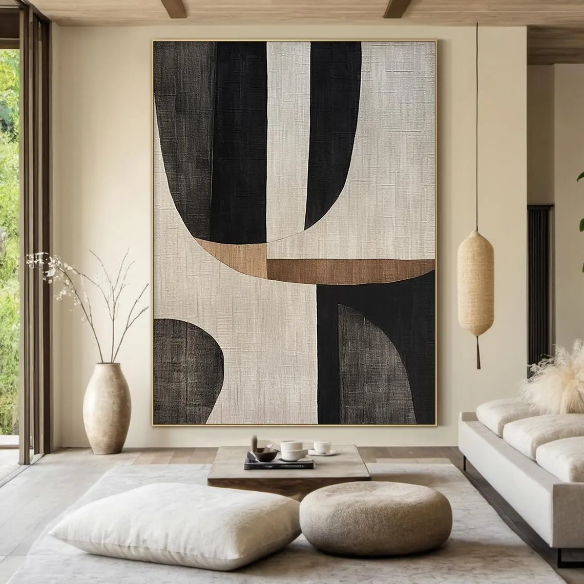 Black, White & Tan Geometric Abstract Modern Wall Art #MM225