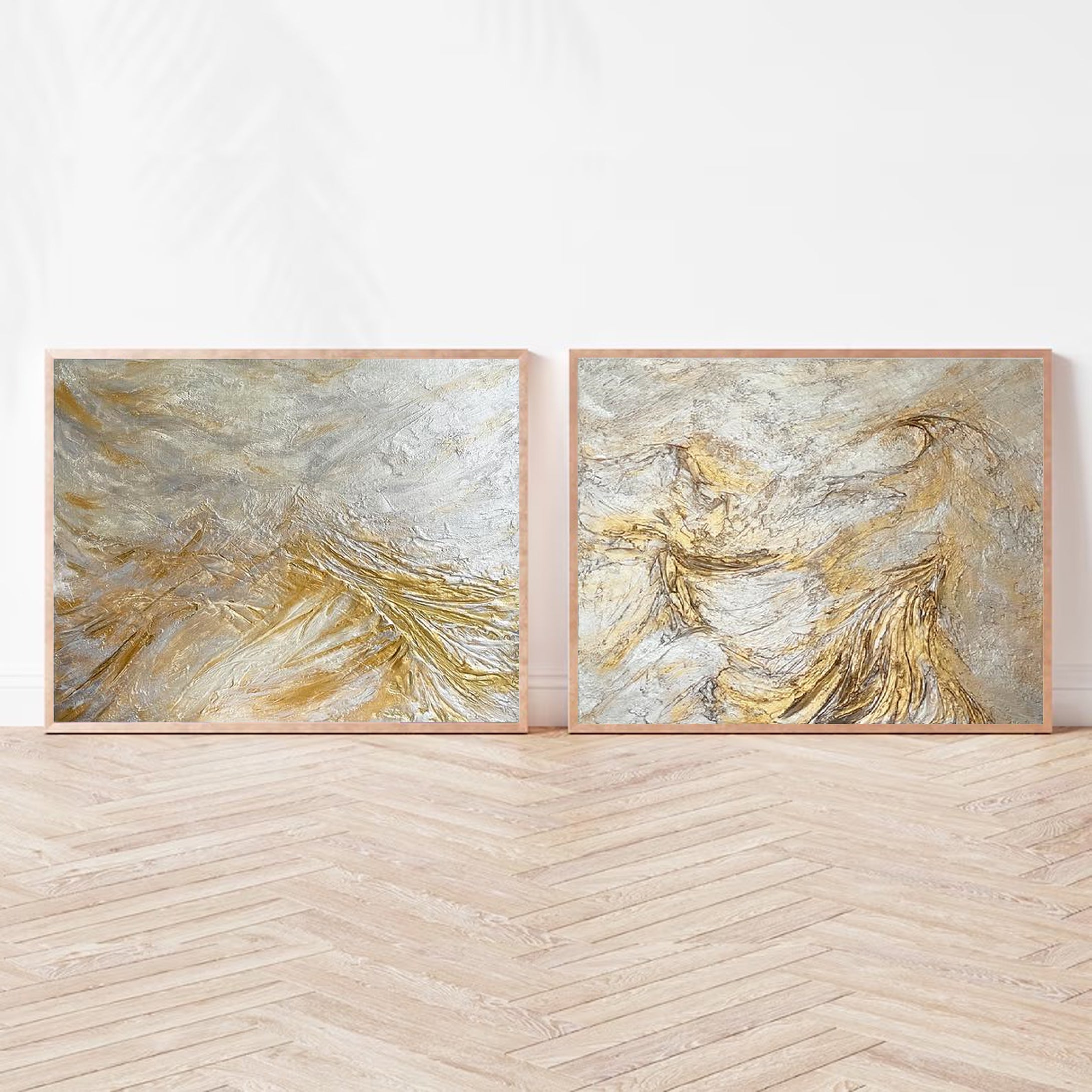 Gold and Gray Abstract Art Set Enhance Your Living Room Decor #ABS001